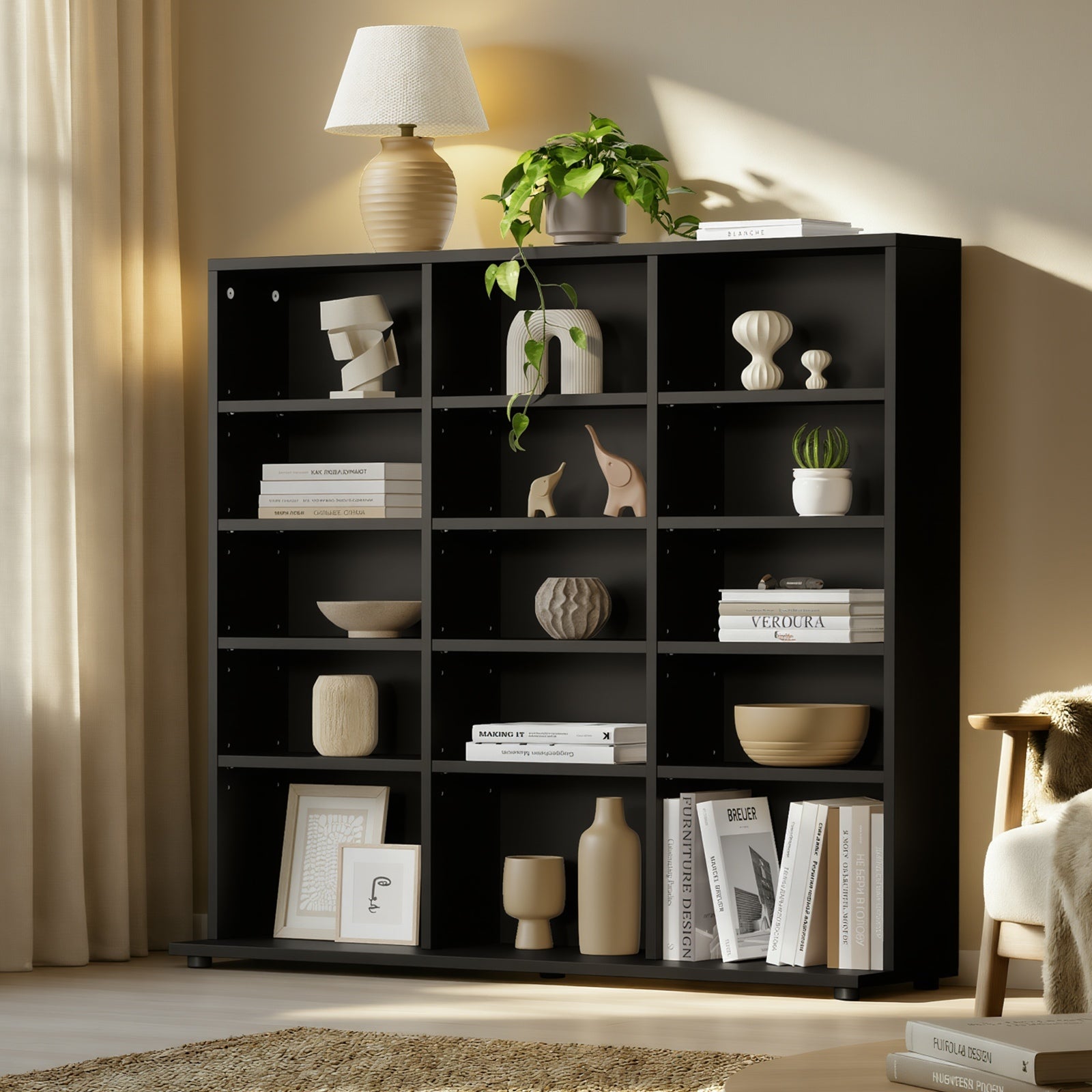 Oikiture Bookshelf Display Shelf Unit Bookcase CD Media Storage Rack Black - Sunyee