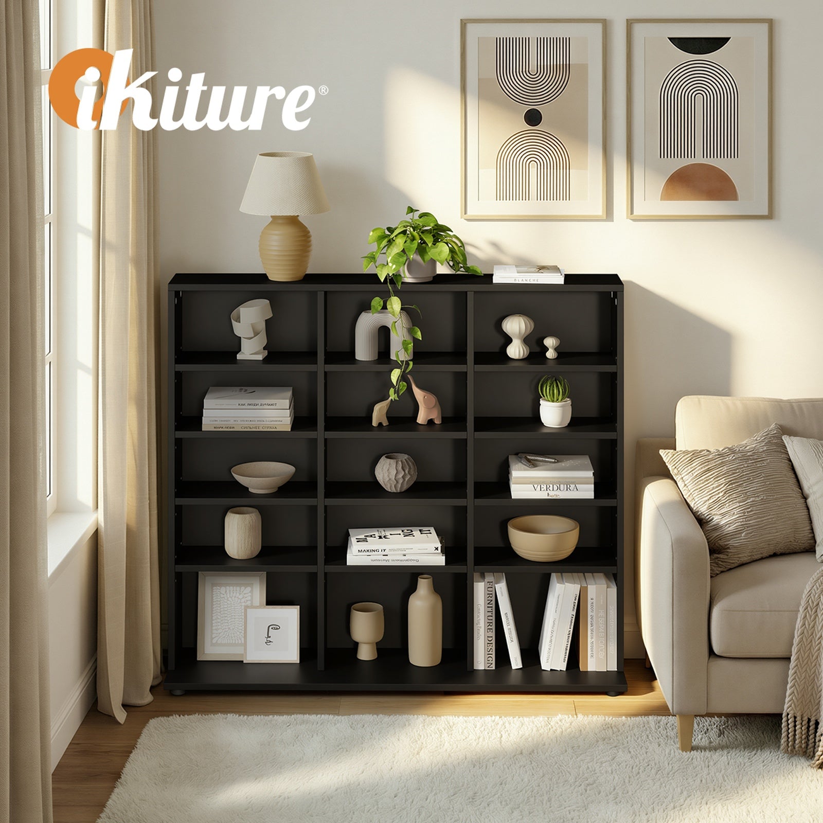 Oikiture Bookshelf Display Shelf Unit Bookcase CD Media Storage Rack Black - Sunyee