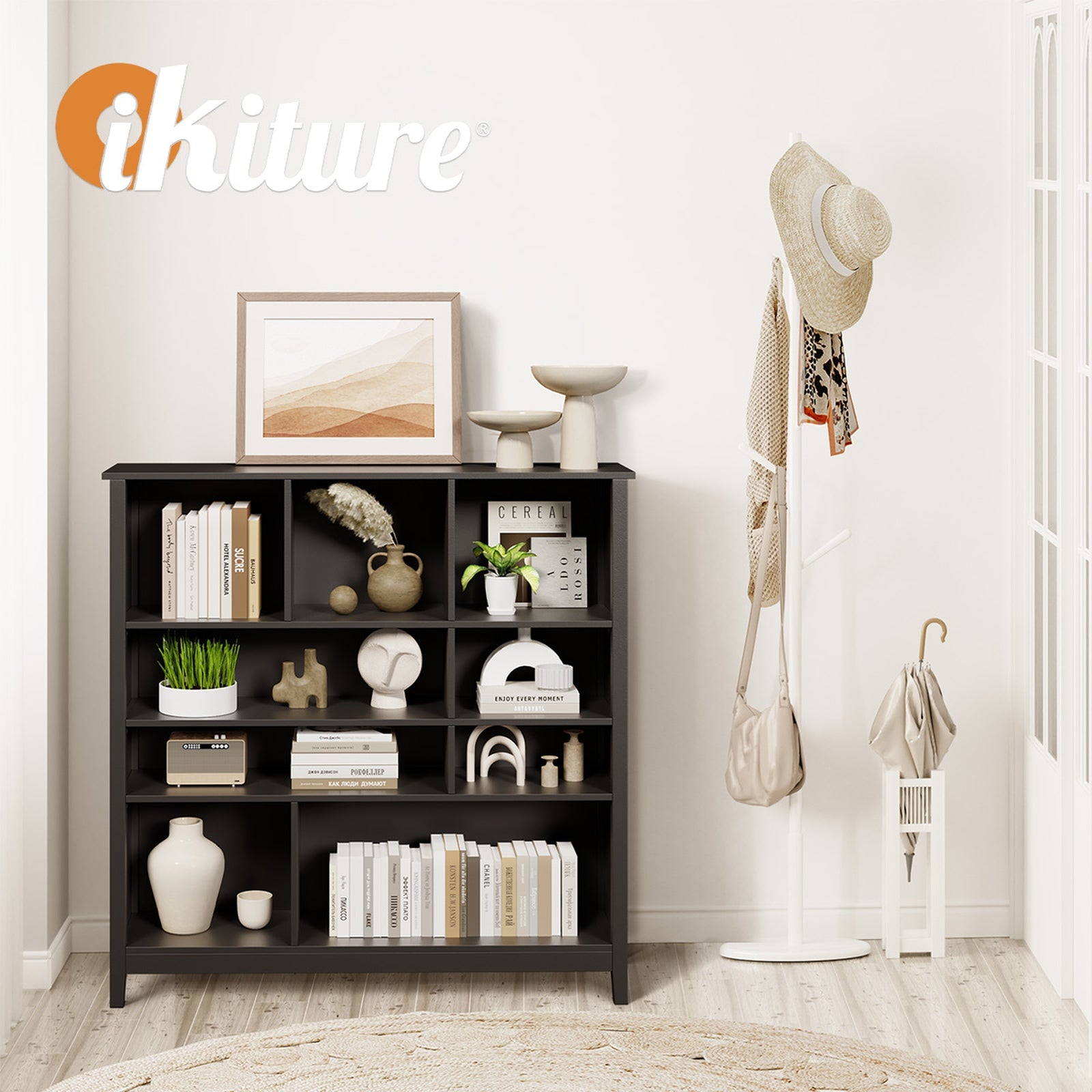 Oikiture Bookshelf Bookcase Display Shelf 4-Tier Storage Cabinet Black - Sunyee