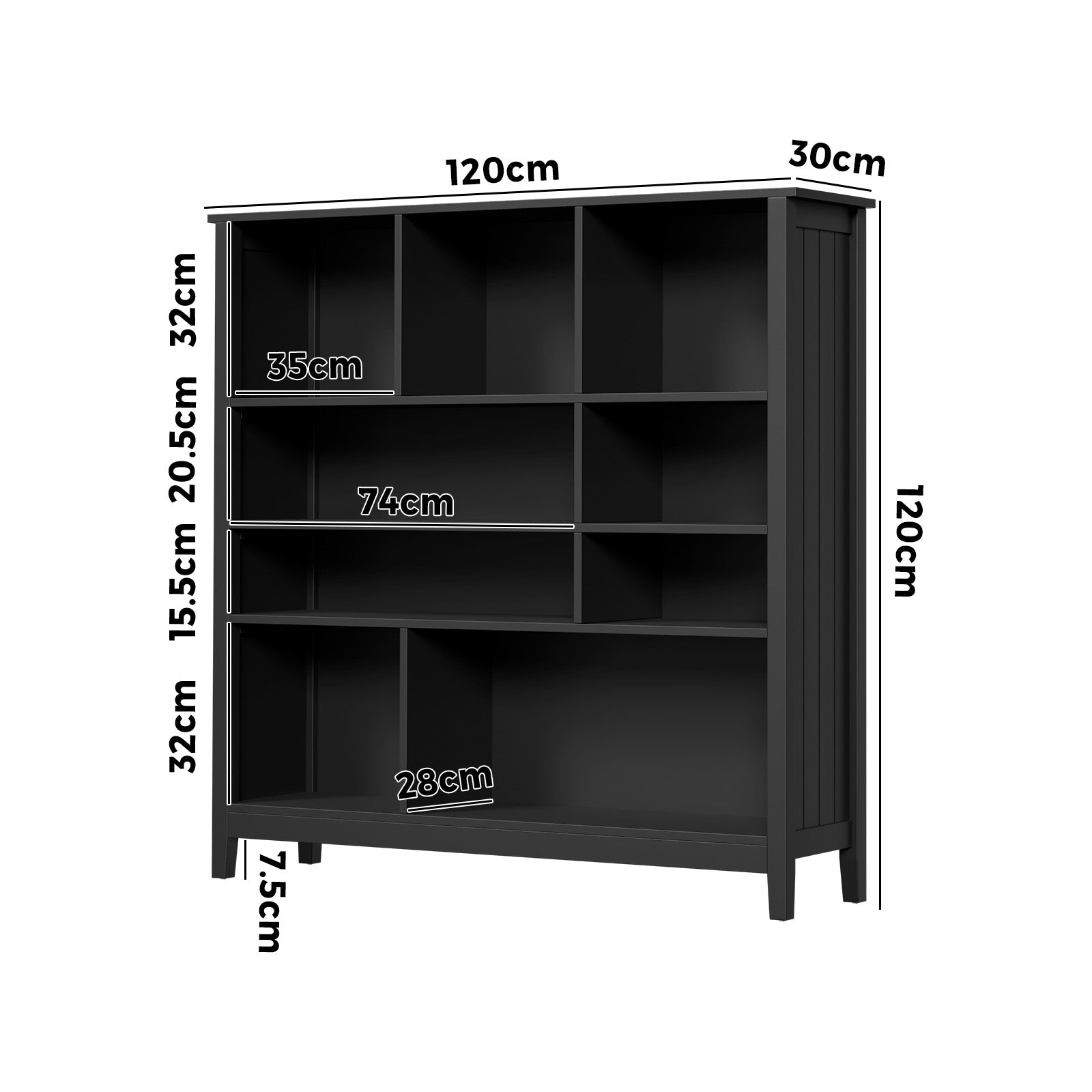 Oikiture Bookshelf Bookcase Display Shelf 4-Tier Storage Cabinet Black - Sunyee