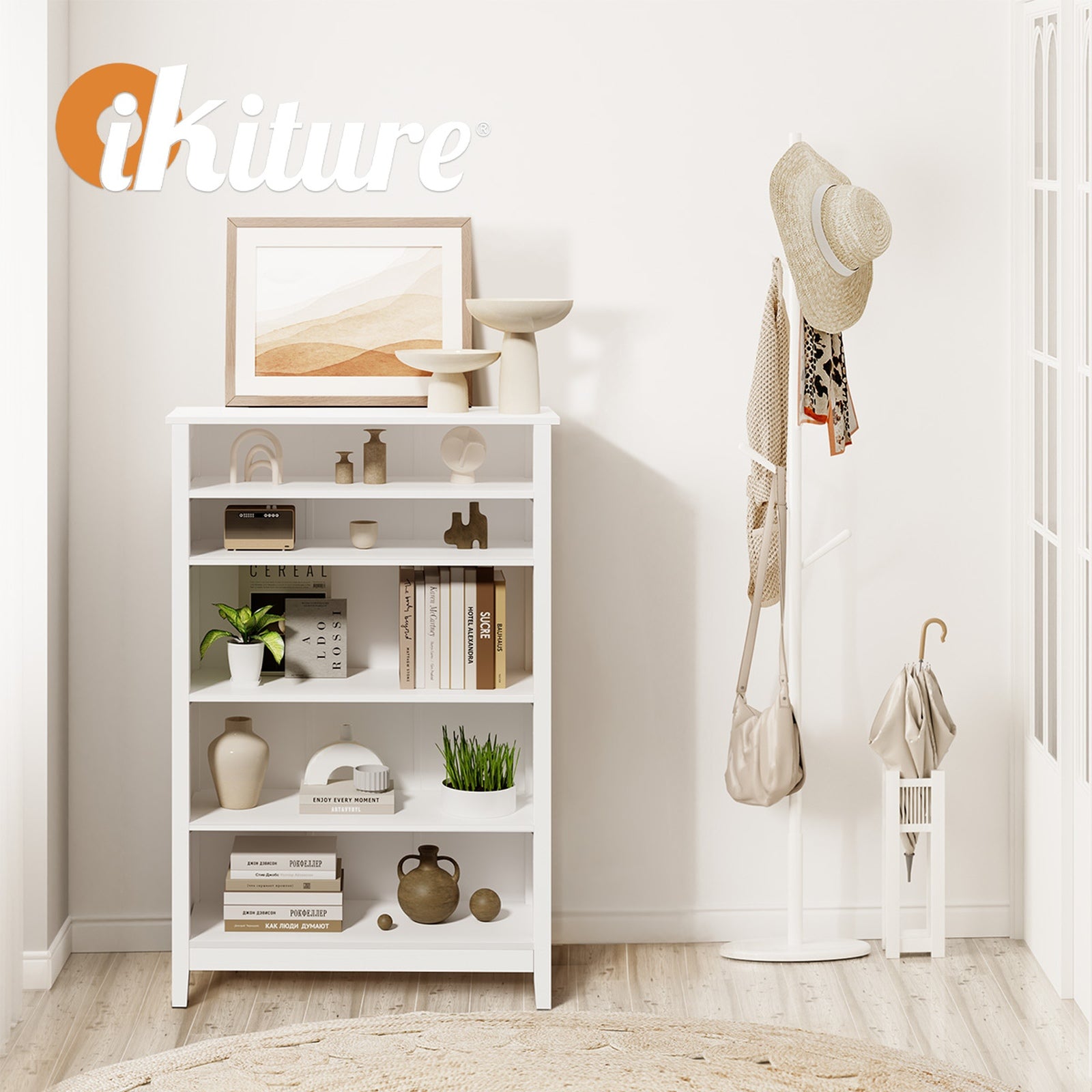 Oikiture Bookshelf Bookcase Display Shelf 5-Tier Storage Cabinet White - Sunyee