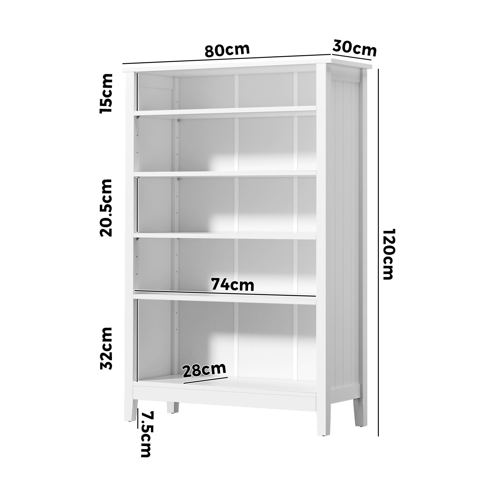 Oikiture Bookshelf Bookcase Display Shelf 5-Tier Storage Cabinet White - Sunyee