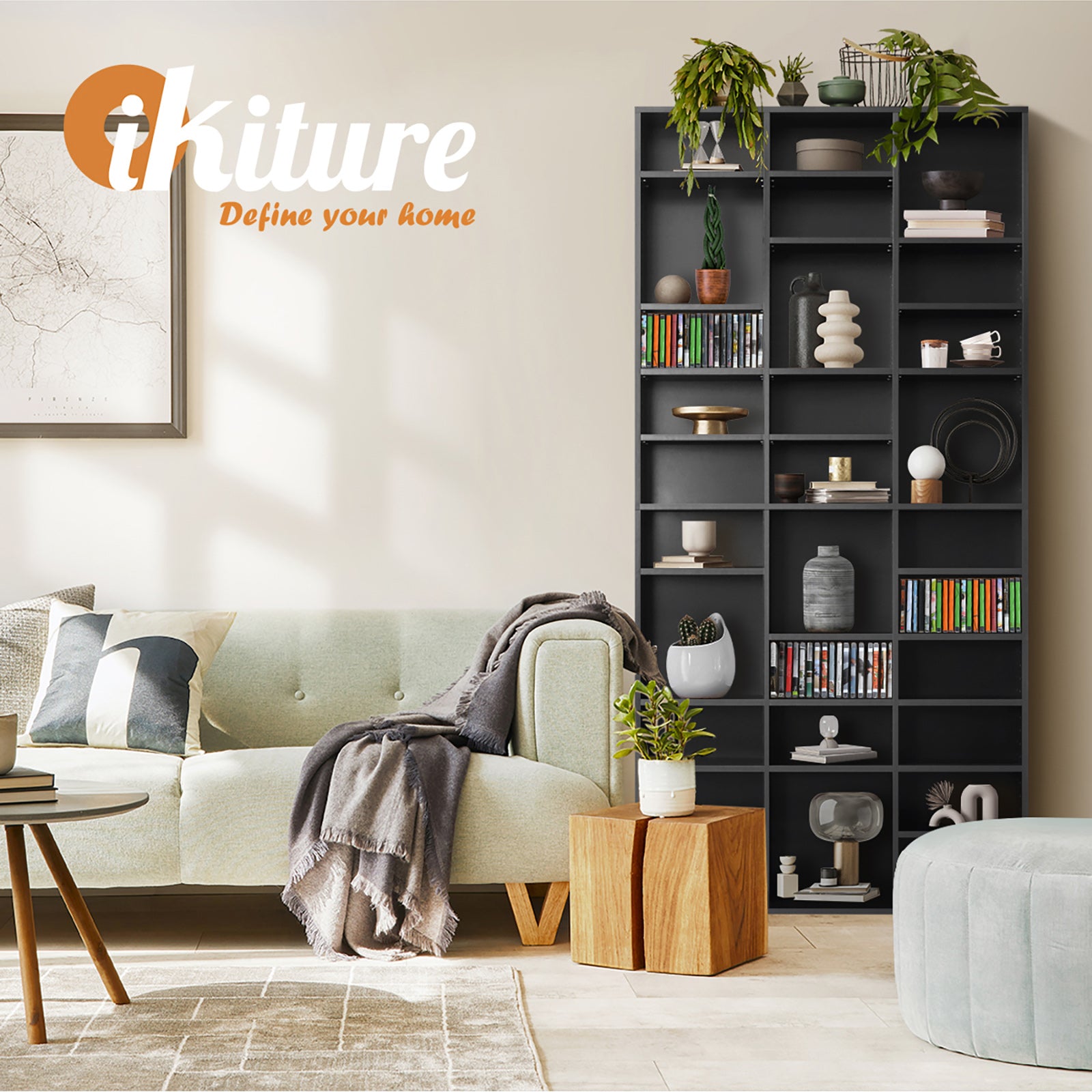 Oikiture Bookshelf Display Shelf Bookcase CD DVD Storage Media Rack St