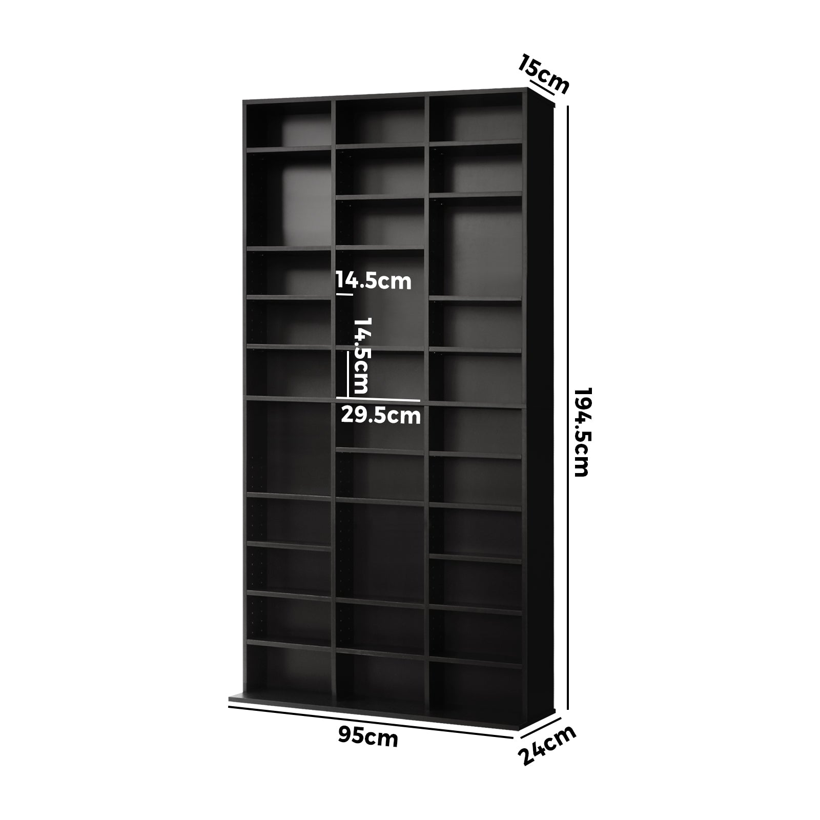 Oikiture Bookshelf Display Shelf Bookcase CD DVD Storage Media Rack Stand Black - Sunyee