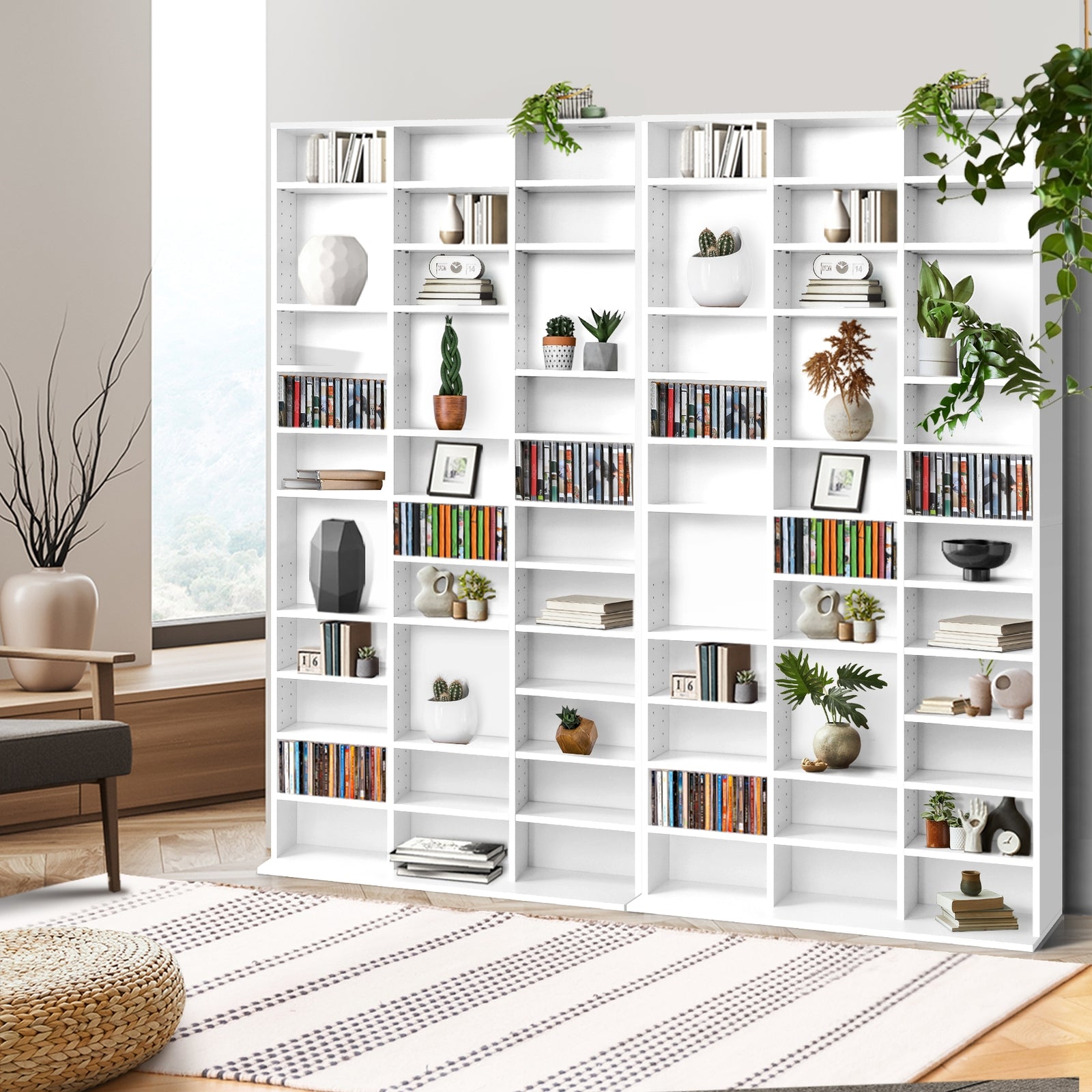 Oikiture Bookshelf Display Shelf Bookcase CD DVD Storage Media Stand Rack White - Sunyee