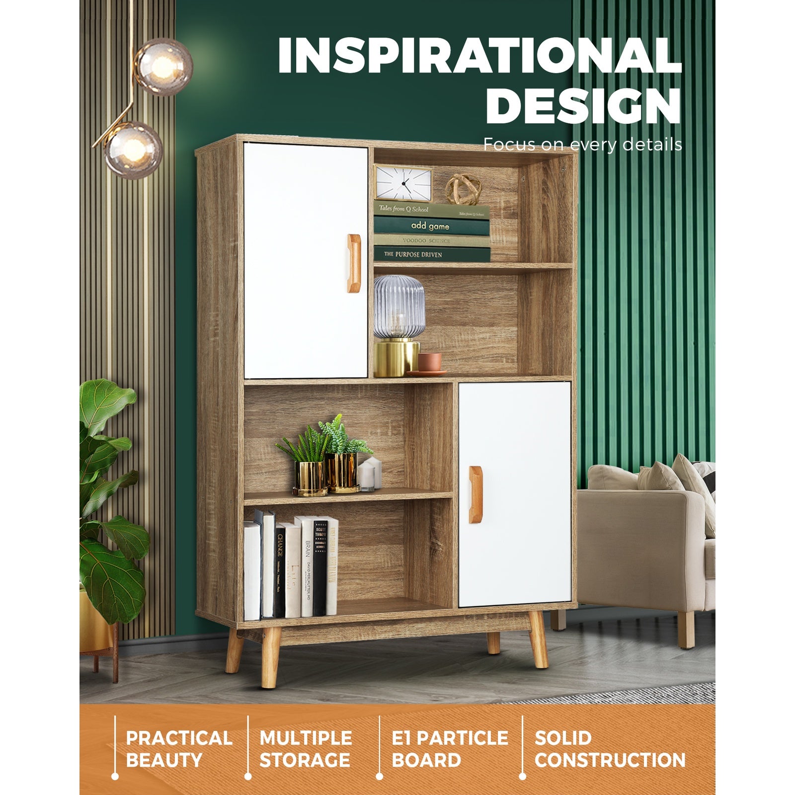 Oikiture Display Shelf Bookshelf Storage Door Cabinet Stand Organiser Unit Rack - Sunyee