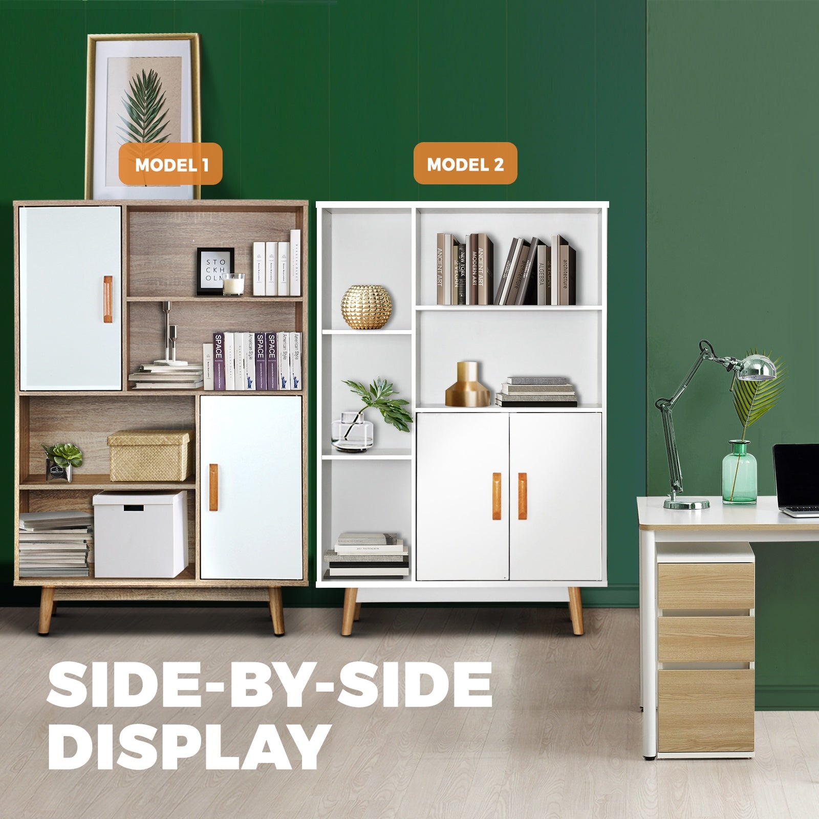 Oikiture Display Shelf Bookshelf Storage Door Cabinet Stand Organiser Unit Rack - Sunyee