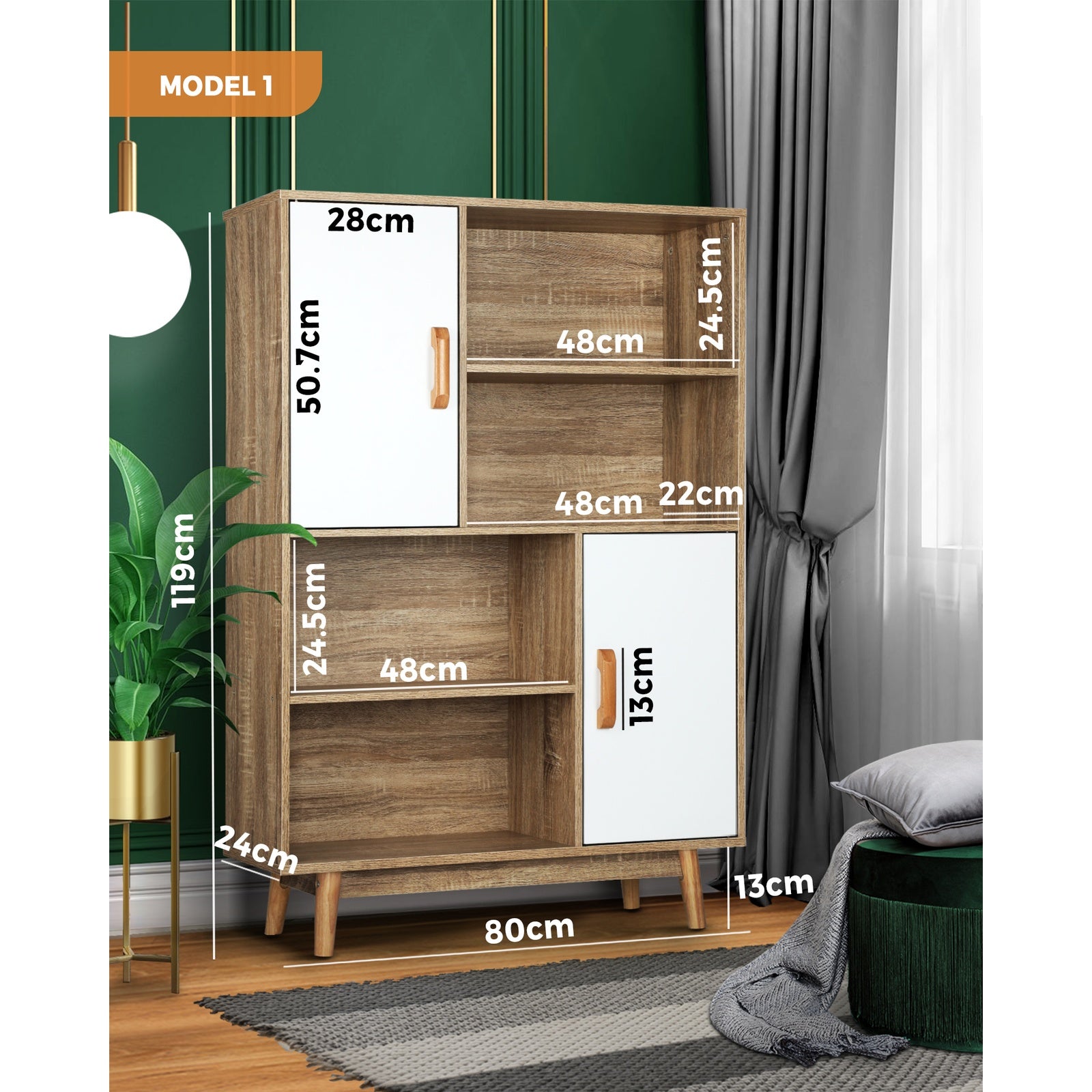 Oikiture Display Shelf Bookshelf Storage Door Cabinet Stand Organiser Unit Rack - Sunyee