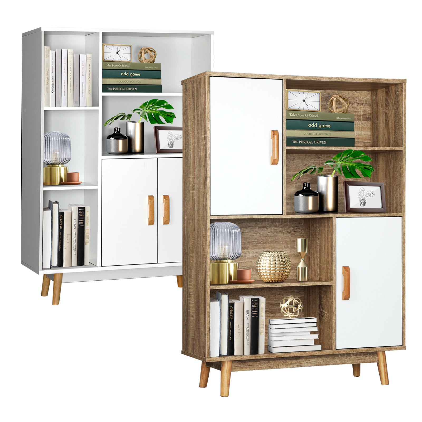 Oikiture Display Shelf Bookshelf Storage Door Cabinet Stand Organiser Unit Rack - Sunyee