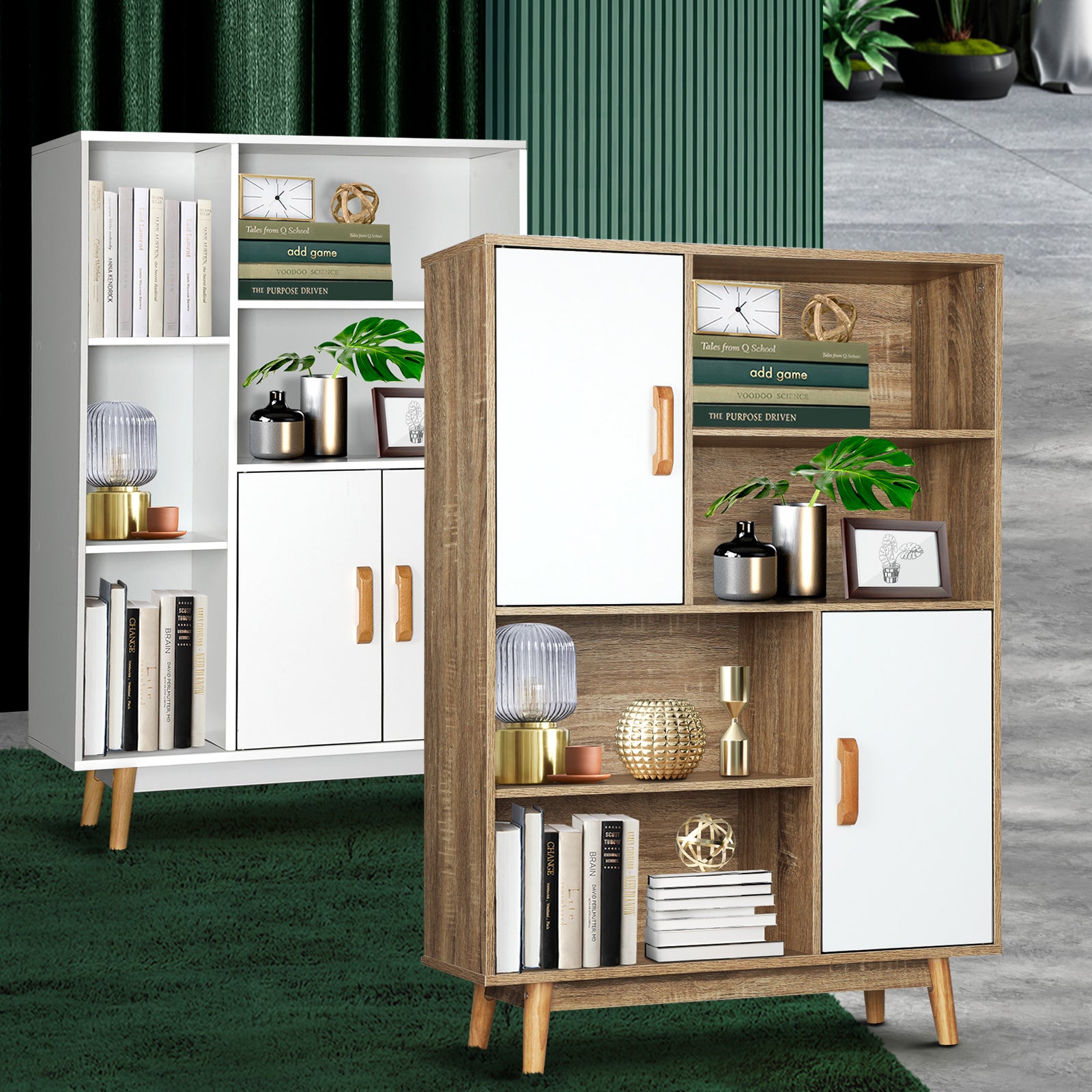 Oikiture Display Shelf Bookshelf Storage Door Cabinet Stand Organiser Unit Rack - Sunyee