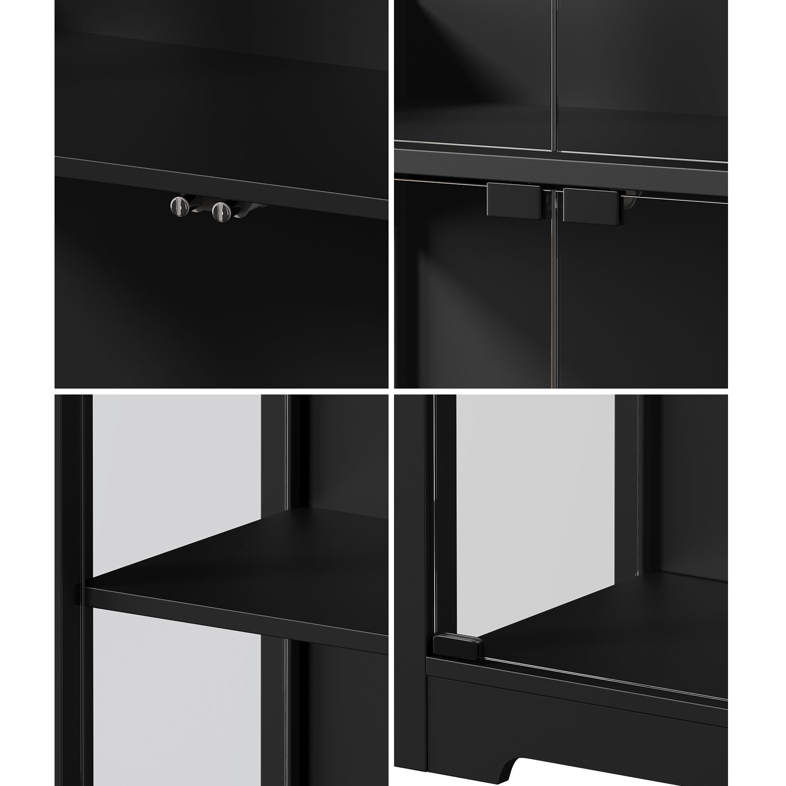 Oikiture 4 Tier Glass Display Cabinet LED Light Bookcase Stand Storage Black