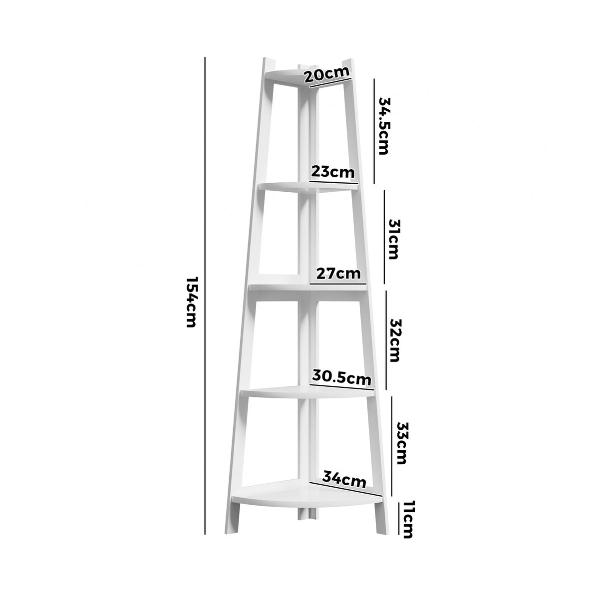 Oikiture Corner Ladder Shelf 5 Tier Home Storage Display Stand Bookshelf White - Sunyee