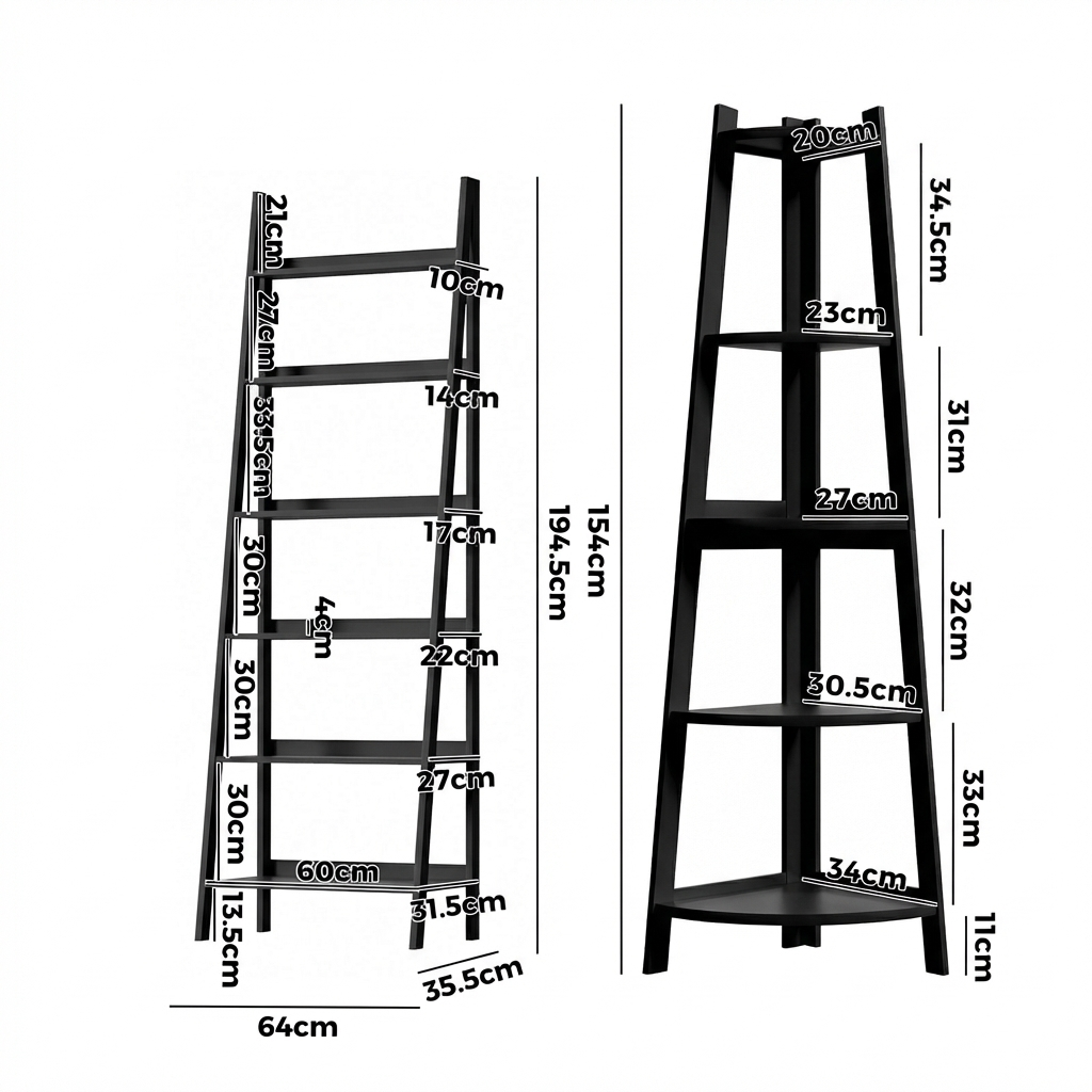 Oikiture Corner Ladder Shelving Unit 5/6 Tier Storage Display Stand Bookshelf - Sunyee