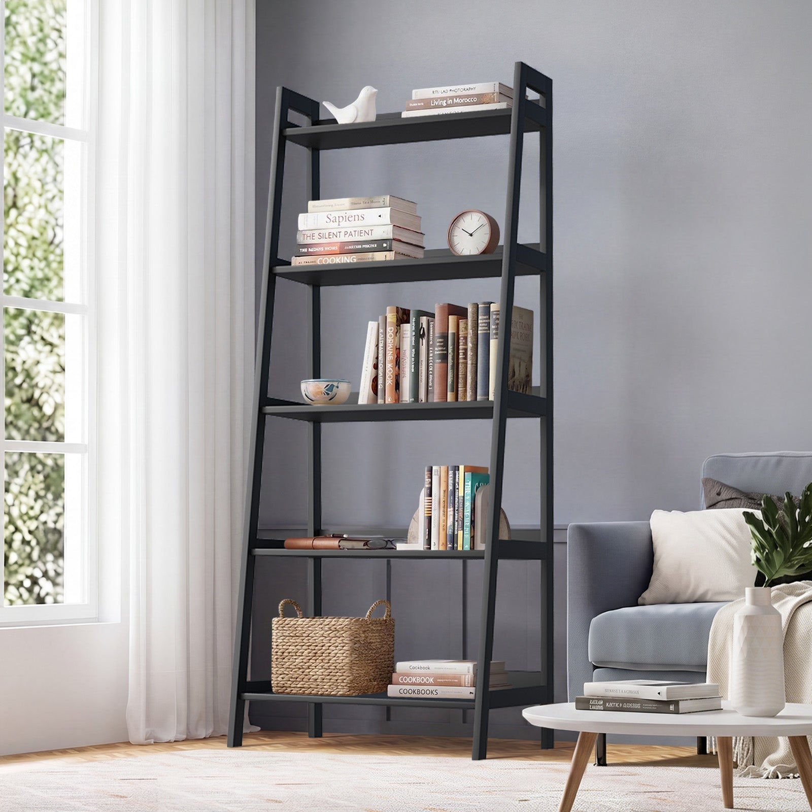Oikiture Bookshelf 5 Tier Corner Ladder Shelf Home Storage Display Rack