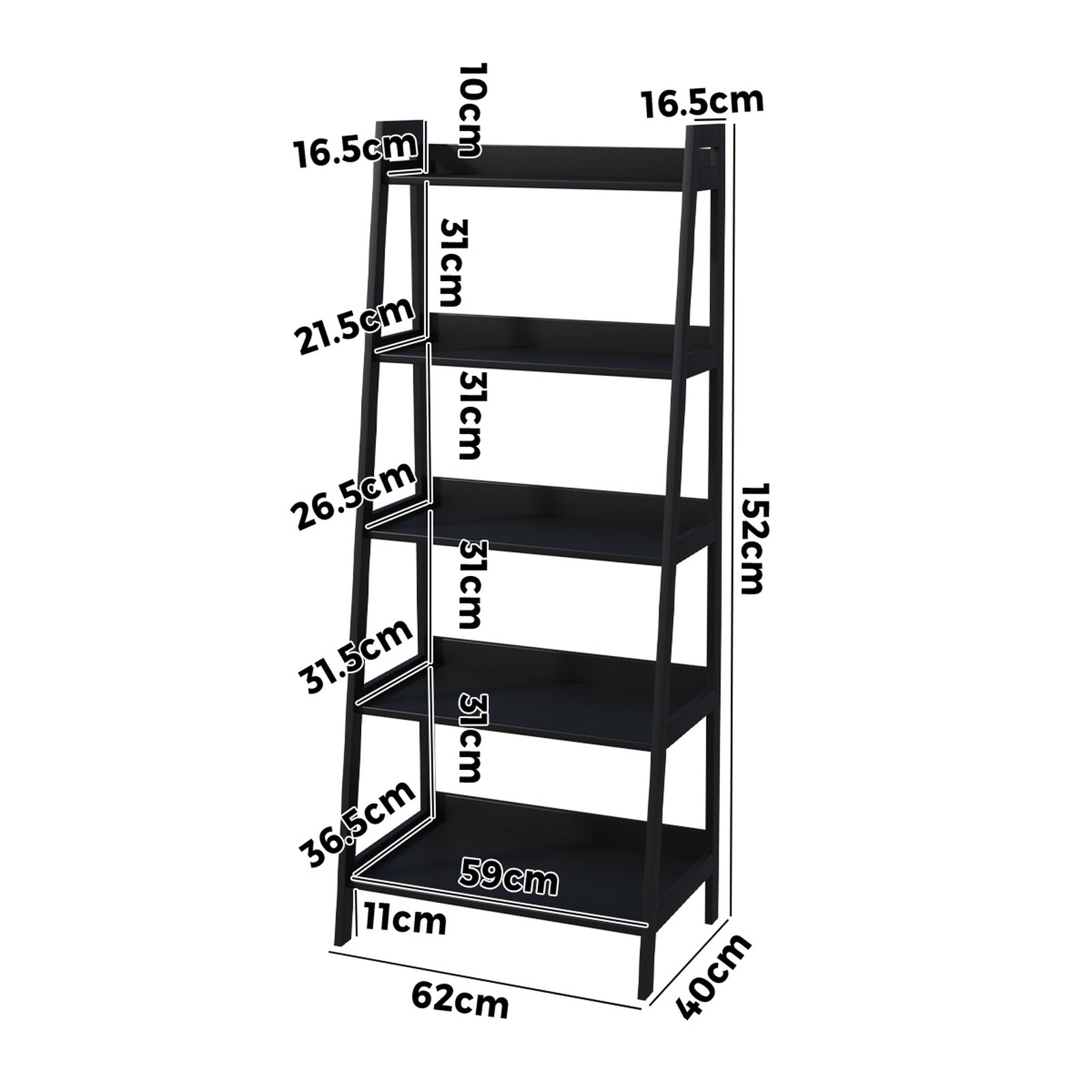 Oikiture Bookshelf 5 Tier Corner Ladder Shelf Home Storage Display Rack