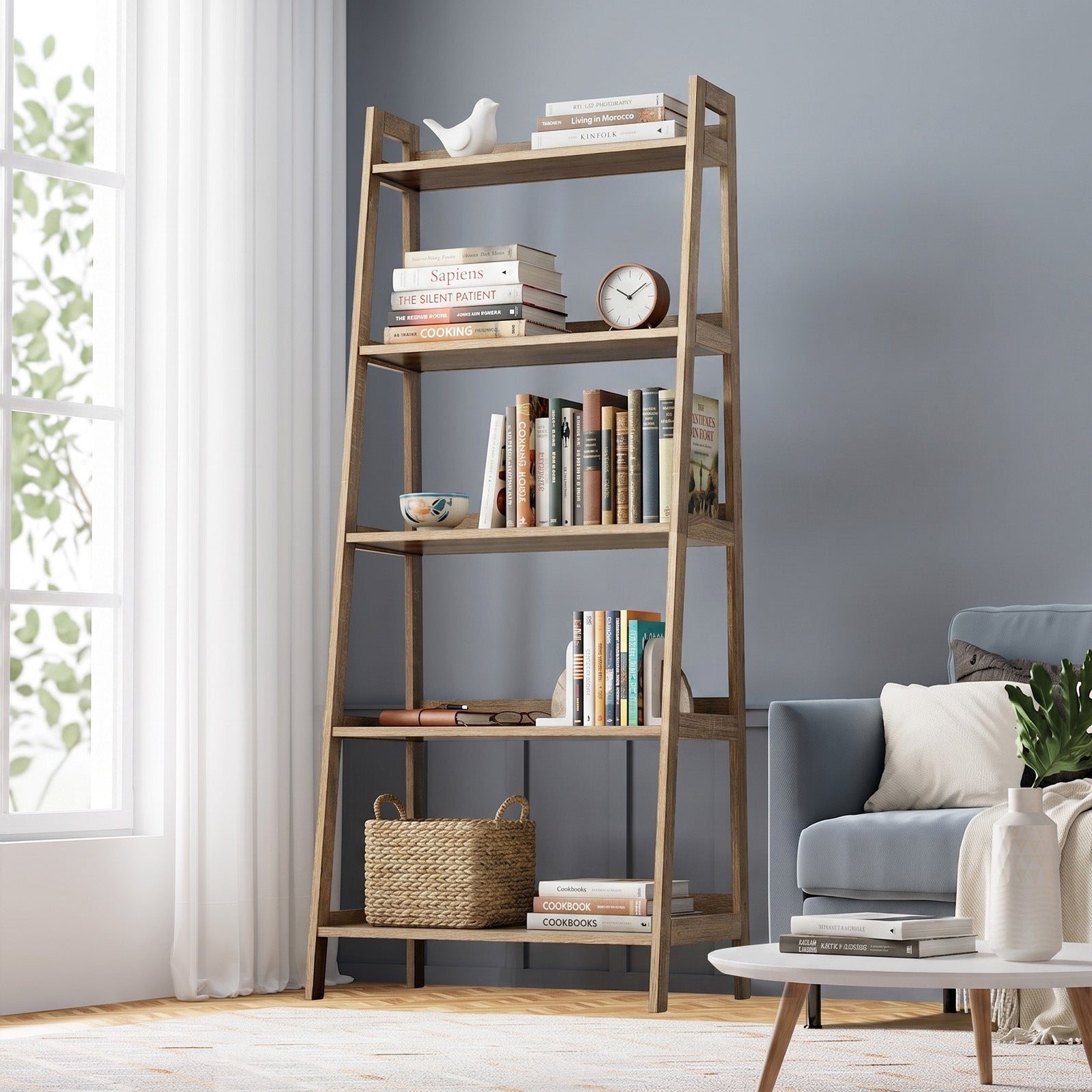 Oikiture Bookshelf 5 Tier Corner Ladder Shelf Home Storage Display Rack
