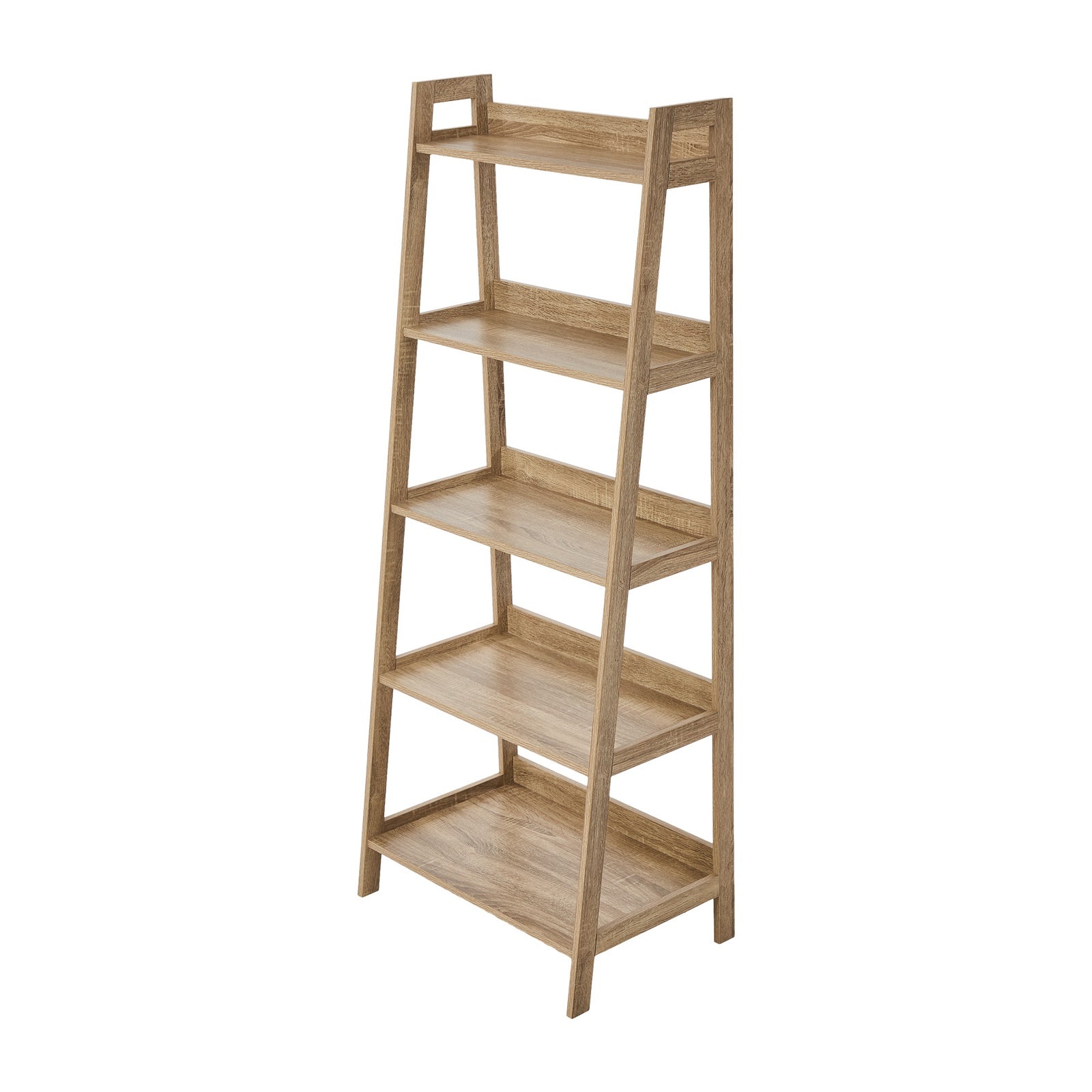 Oikiture Bookshelf 5 Tier Corner Ladder Shelf Home Storage Display Rack Natural