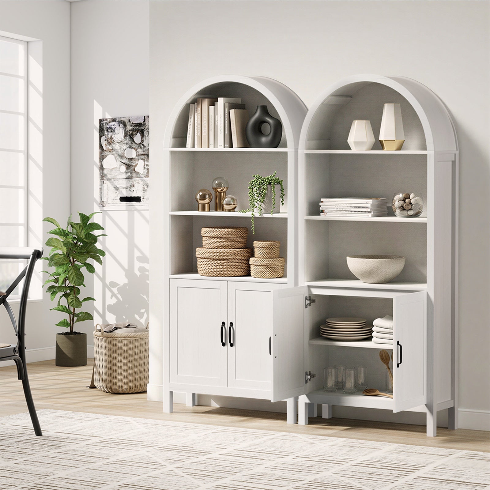 Oikiture Arched Bookshelf Display Shelf Bookcase Bookshelves Storage White - Sunyee