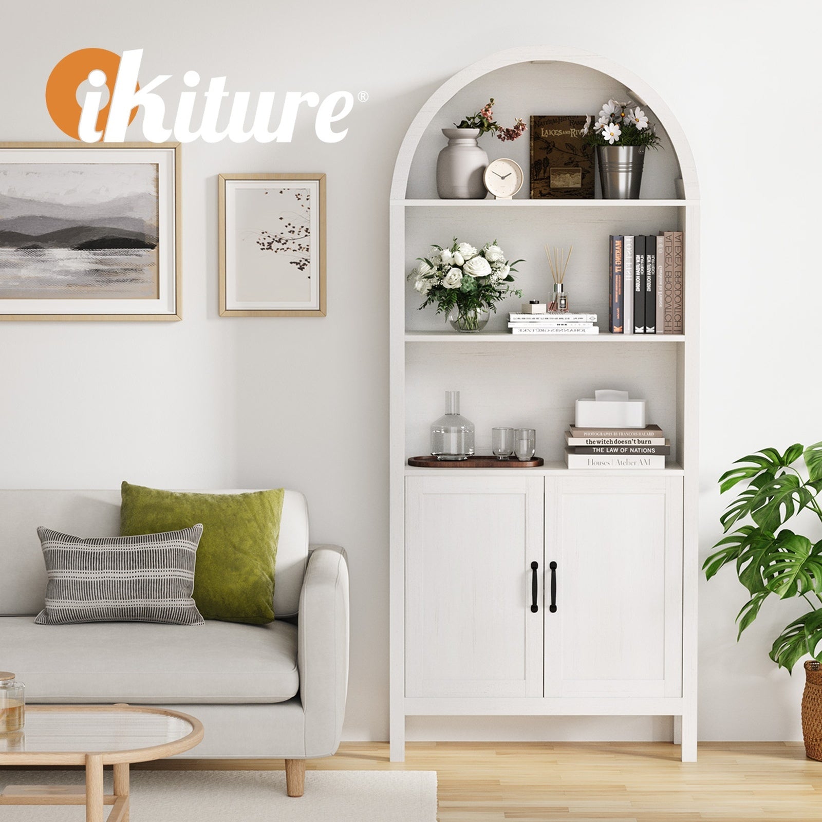 Oikiture Arched Bookshelf Display Shelf Bookcase Bookshelves Storage - Sunyee