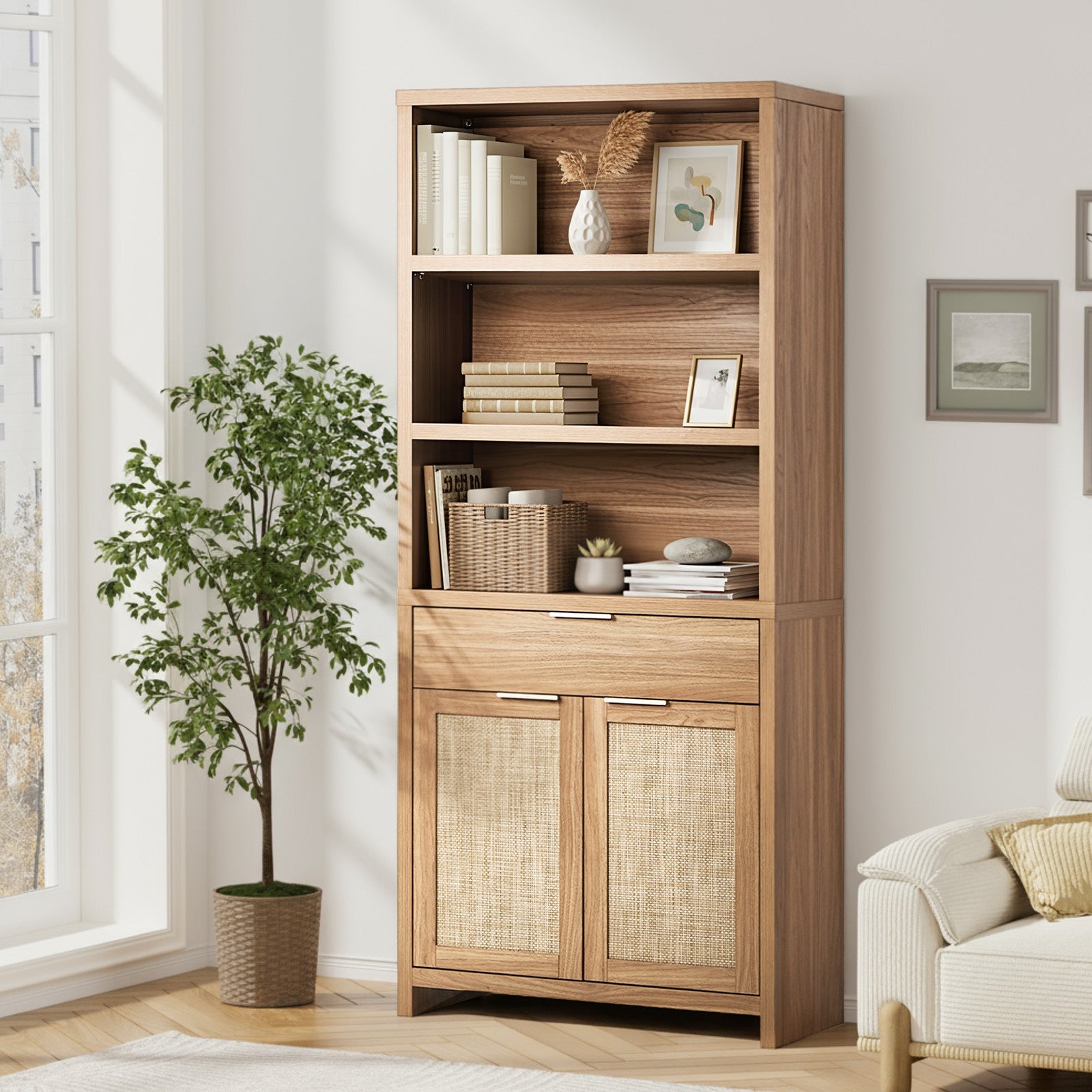 Oikiture Adjustable Bookshel Display Shelf Bookcase Storage Cabinet 5 Tier - Sunyee