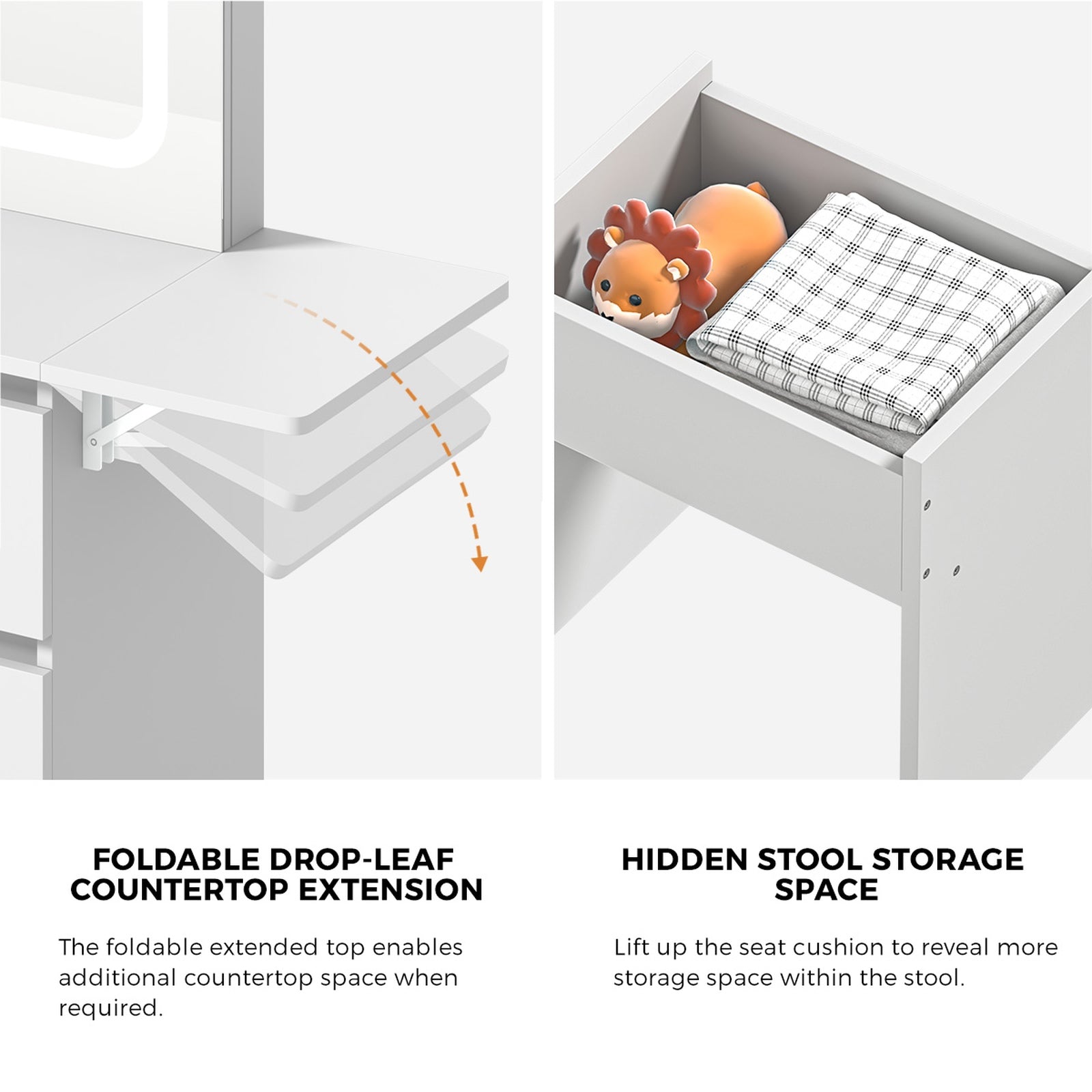 Oikiture Dressing Table Stool Set with LED Makeup Mirror Vanity Desk 7 Drawers - Sunyee