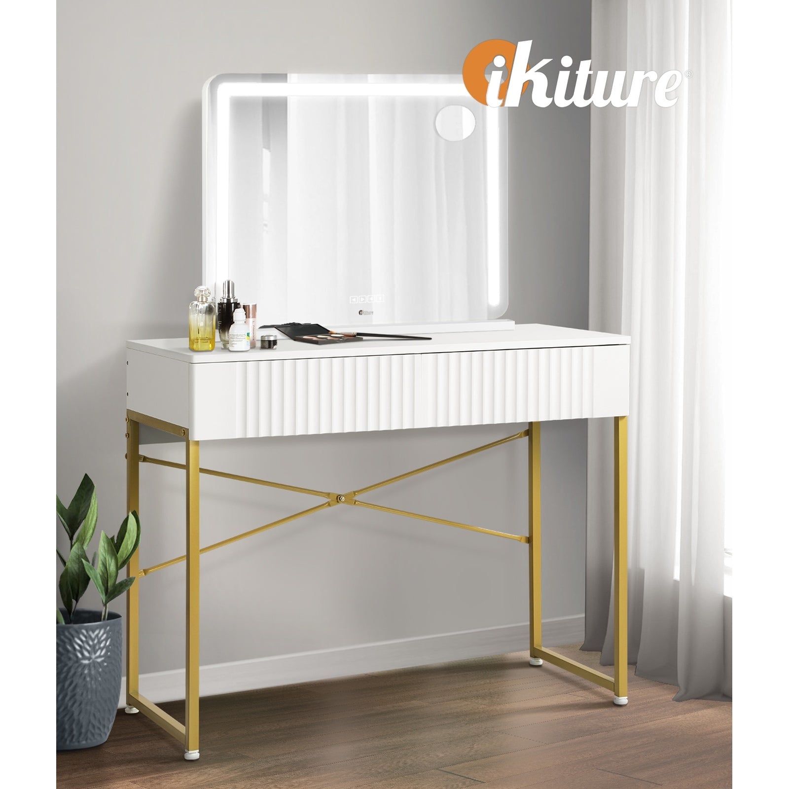 Oikiture Dressing Table Bluetooth Hollywood Makeup Mirror 80x62cm Vanity Mirrors - Sunyee