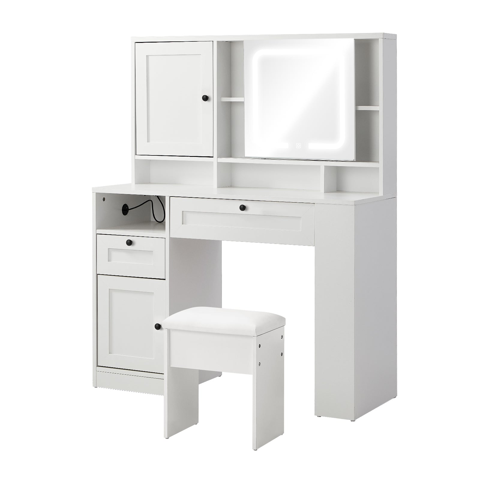 Oikiture Dressing Table Stool Set LED Mirror Makeup Desk With Charging Station - Sunyee