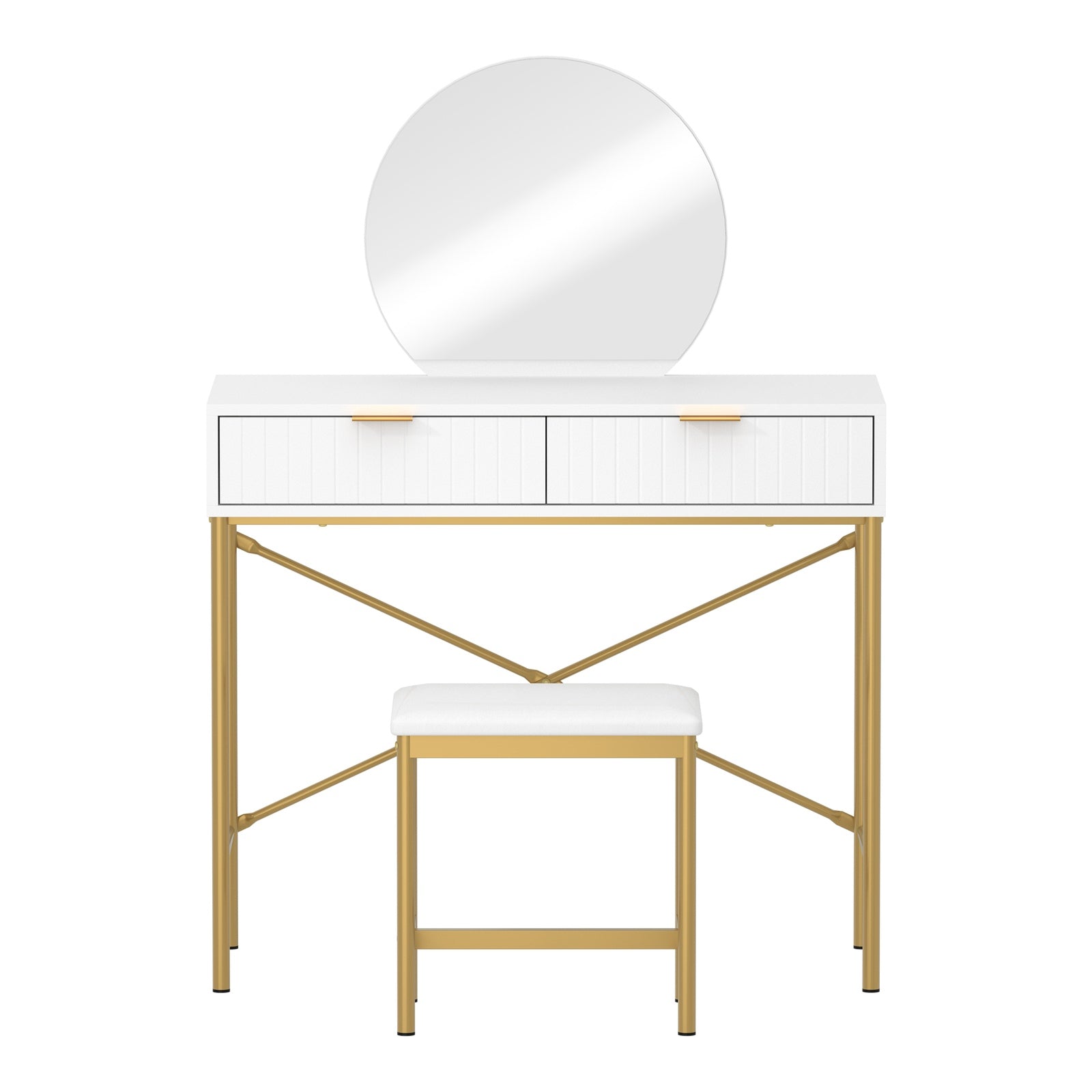 Oikiture Dressing Table Stool Set with Mirror Vanity Makeup Desk 2 Drawers - Sunyee