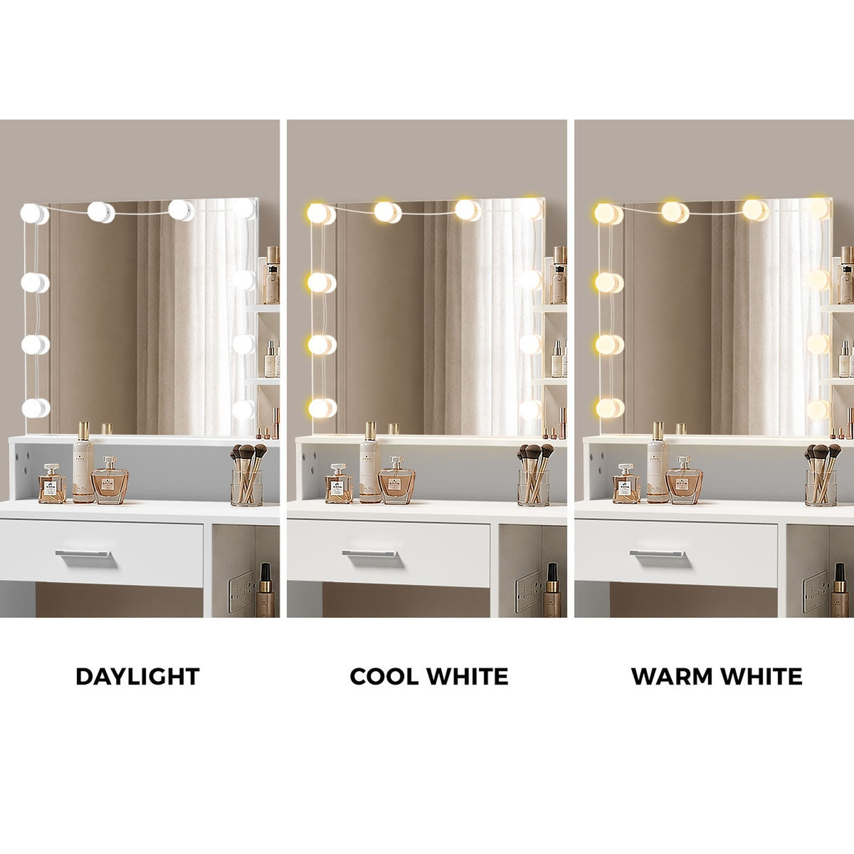 Oikiture Small Dressing Table Set LED Lights Makeup Mirror Vanity Desk White
