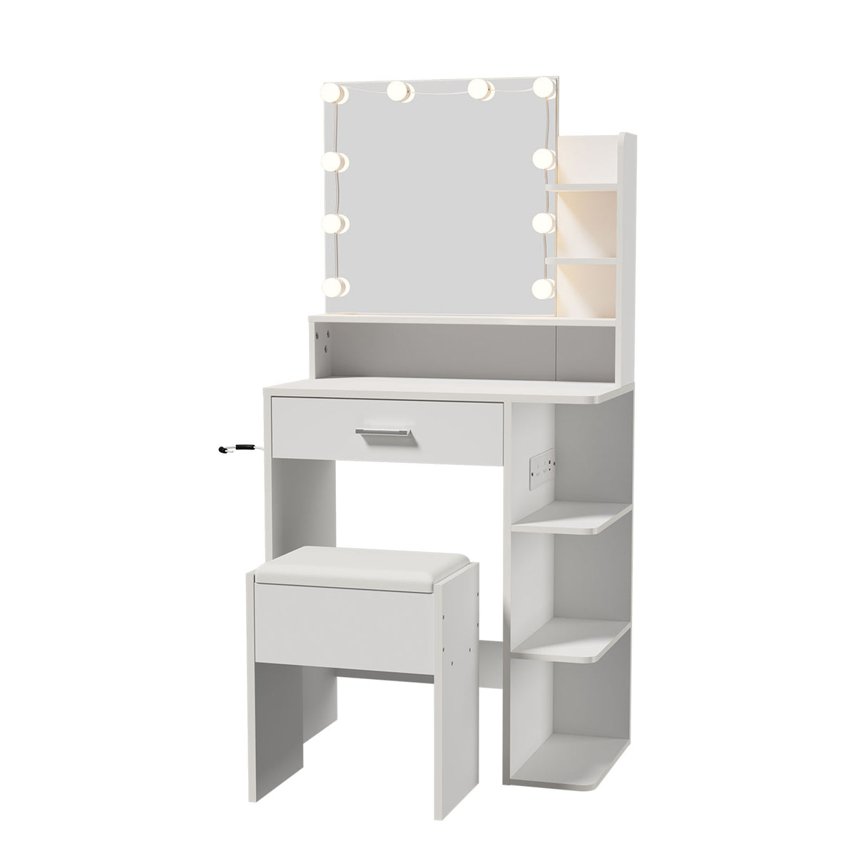 Oikiture Small Dressing Table Set LED Lights Makeup Mirror Vanity Desk White
