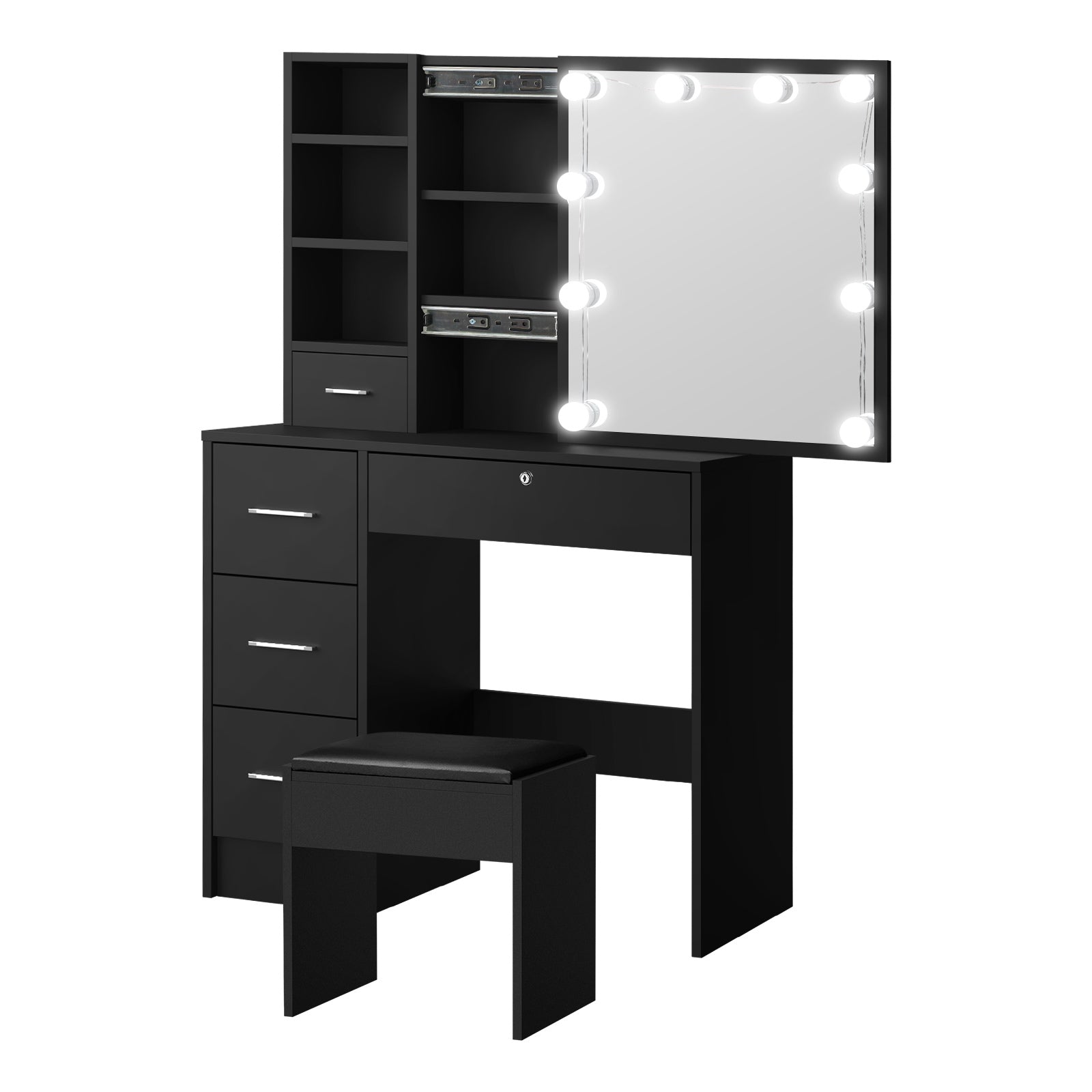 Oikiture Dressing Table Stool Set Makeup Desk Mirror Storage Dresser LED Bulbs