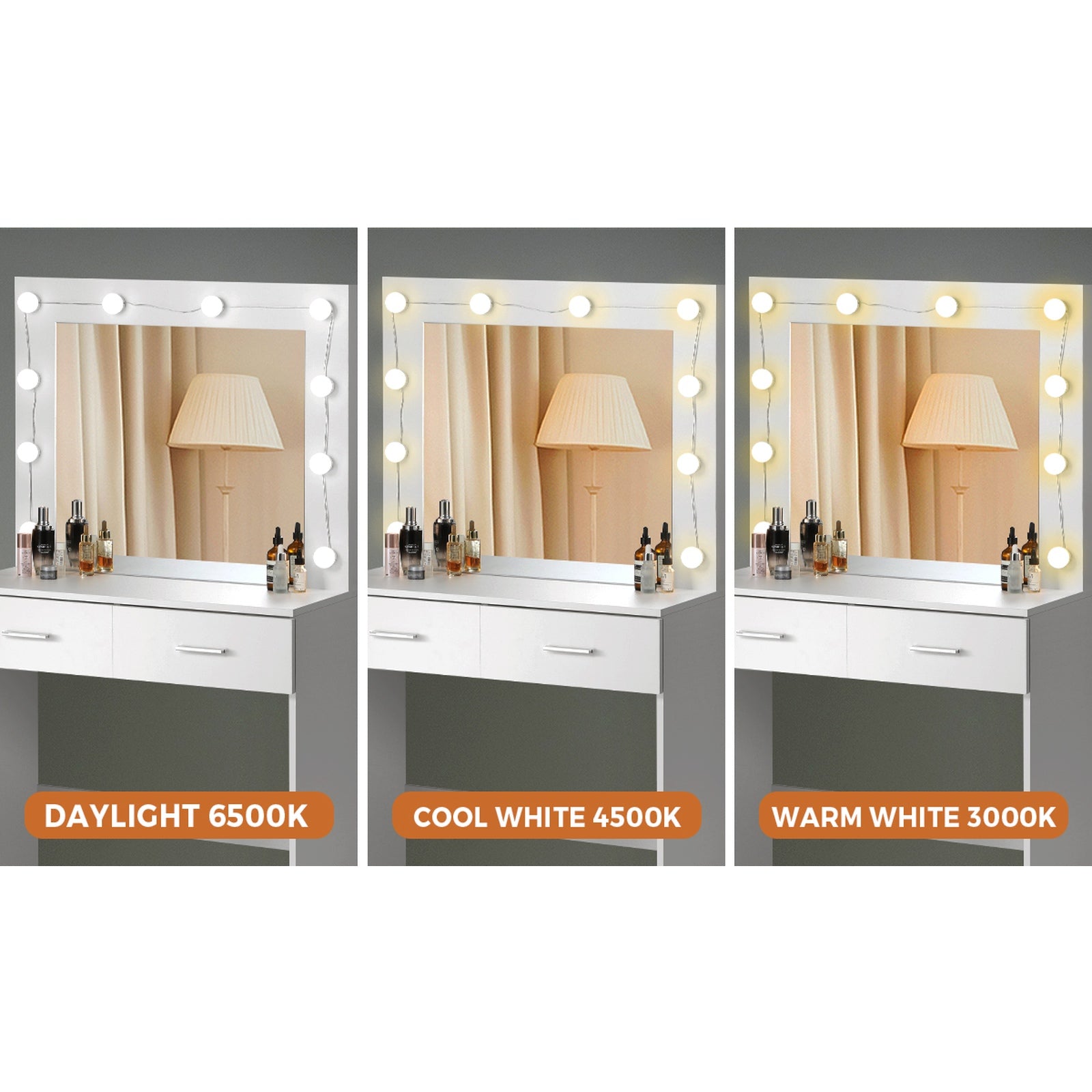 Oikiture Dressing Table Stool Set Makeup Mirror Vanity Desk LED 5 Drawers White - Sunyee