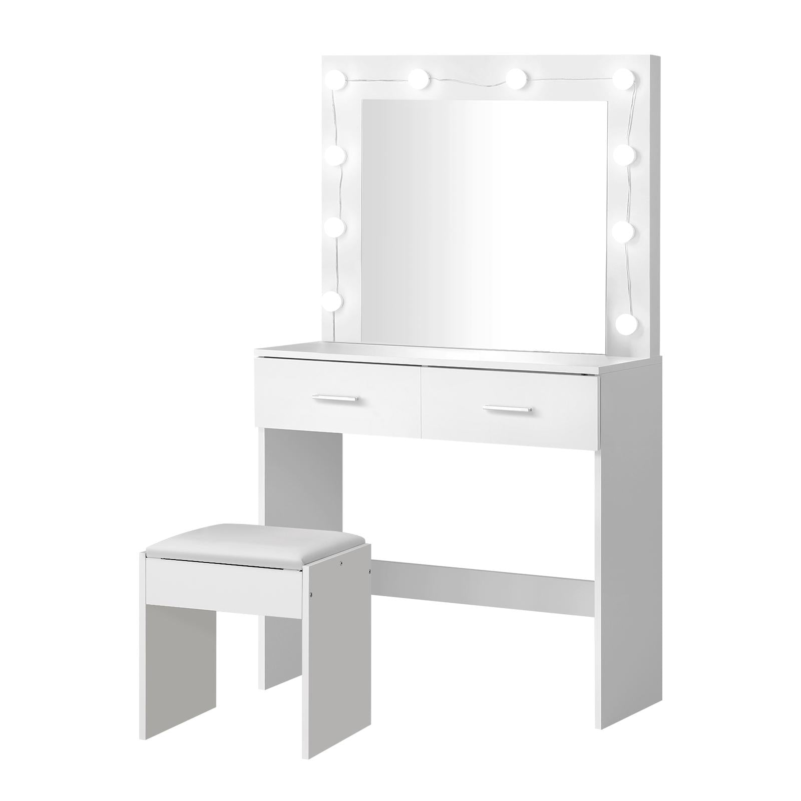 Oikiture Dressing Table Stool Set Makeup Desk Mirror Storage Dresser LED Bulbs