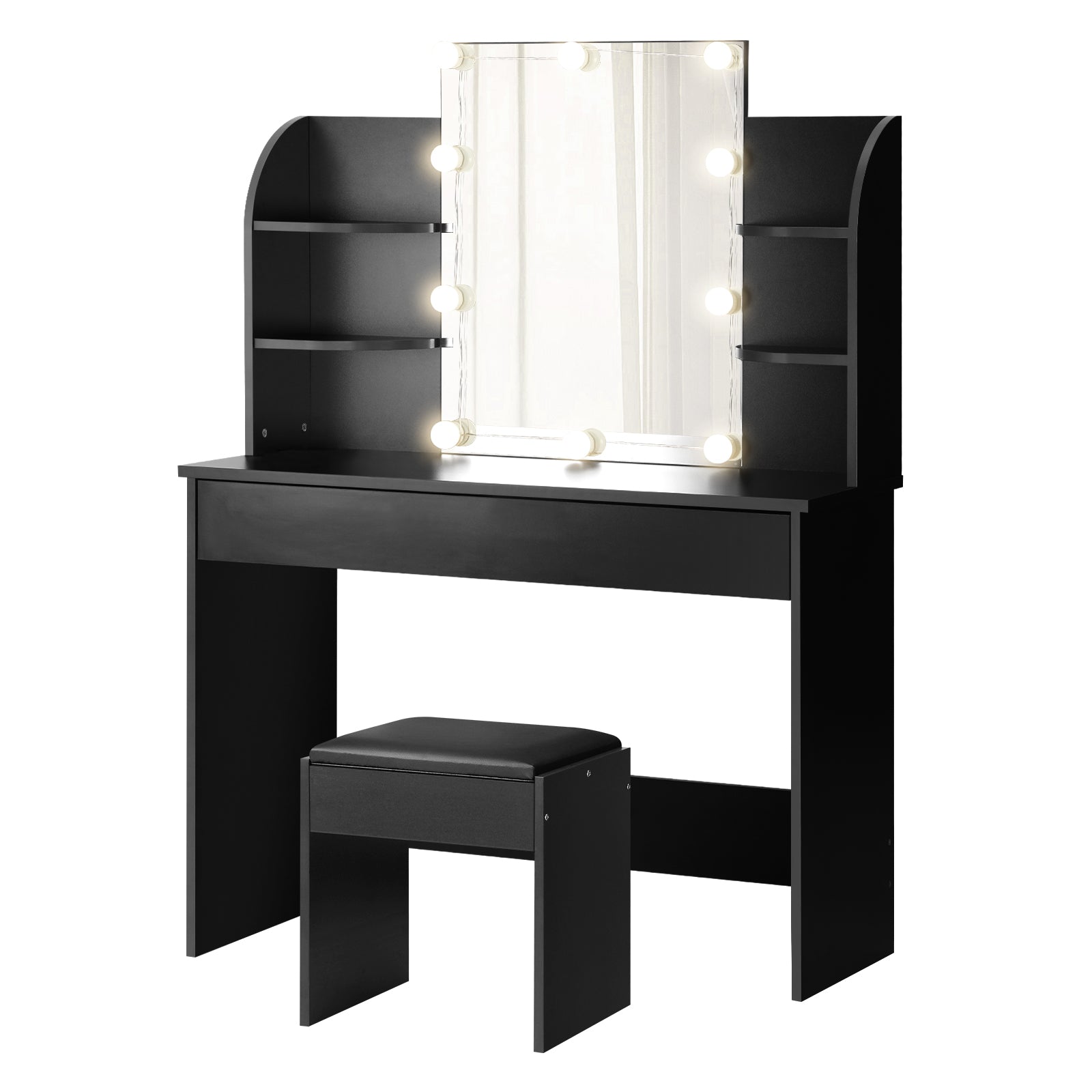 Oikiture Dressing Table Stool Set Makeup Desk Mirror Storage Dresser LED Bulbs