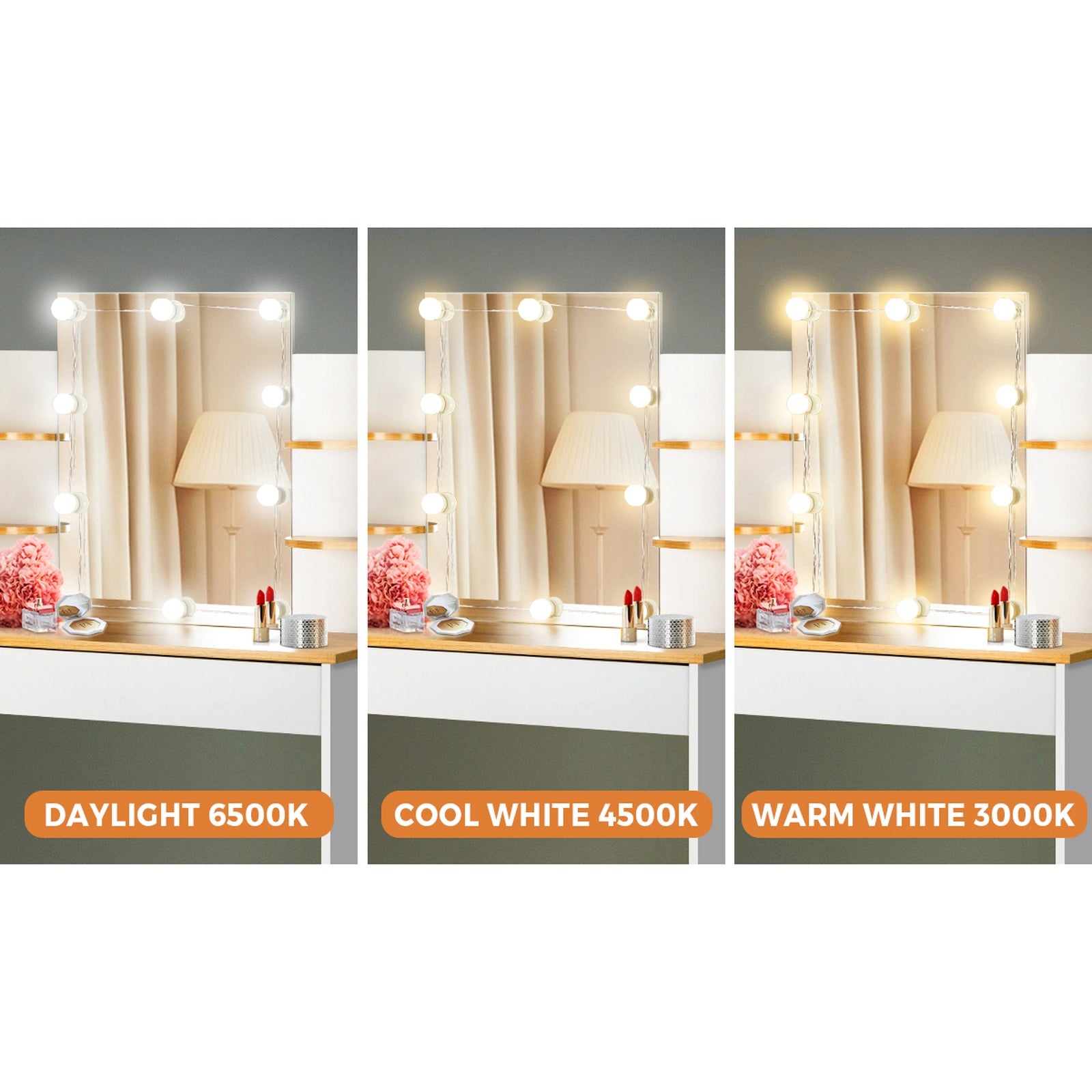 Oikiture Dressing Table Stool Set with Chest of Drawers LED Makeup Mirror White - Sunyee