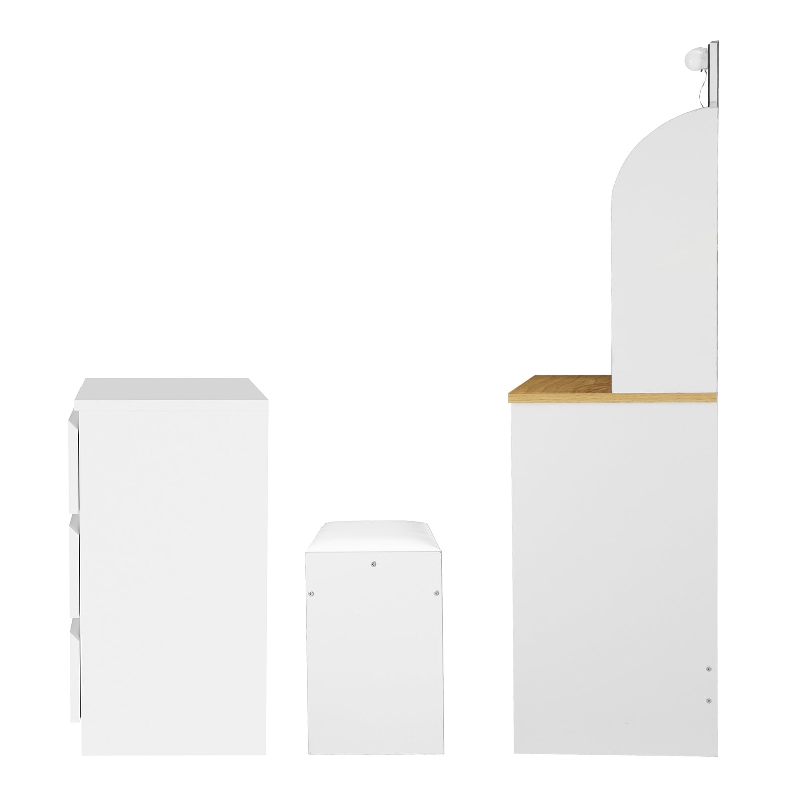 Oikiture Dressing Table Stool Set with Chest of Drawers LED Makeup Mirror White - Sunyee