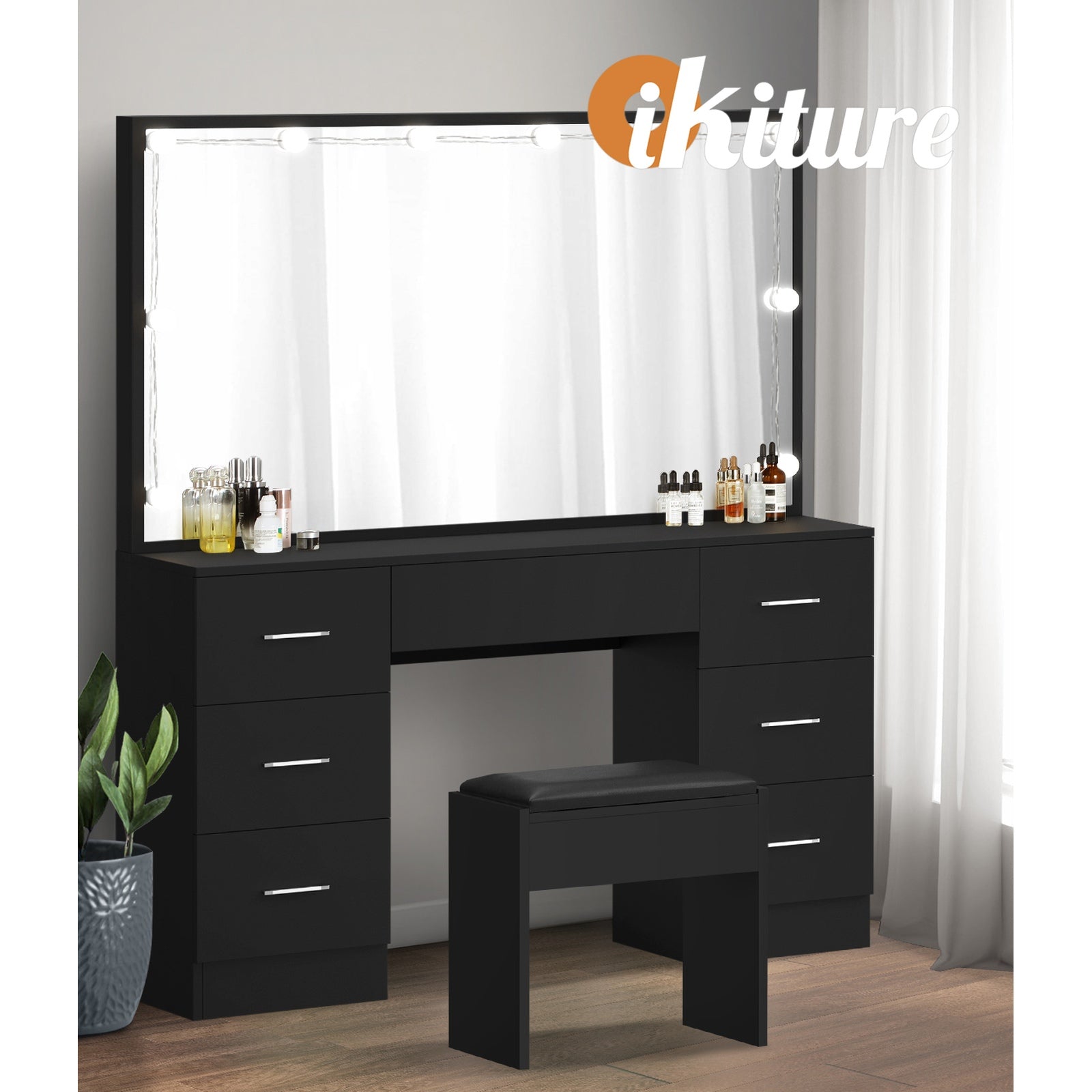 Oikiture Dressing Table Large Makeup Mirror Vanity Desk 10 LED Bulbs - Sunyee