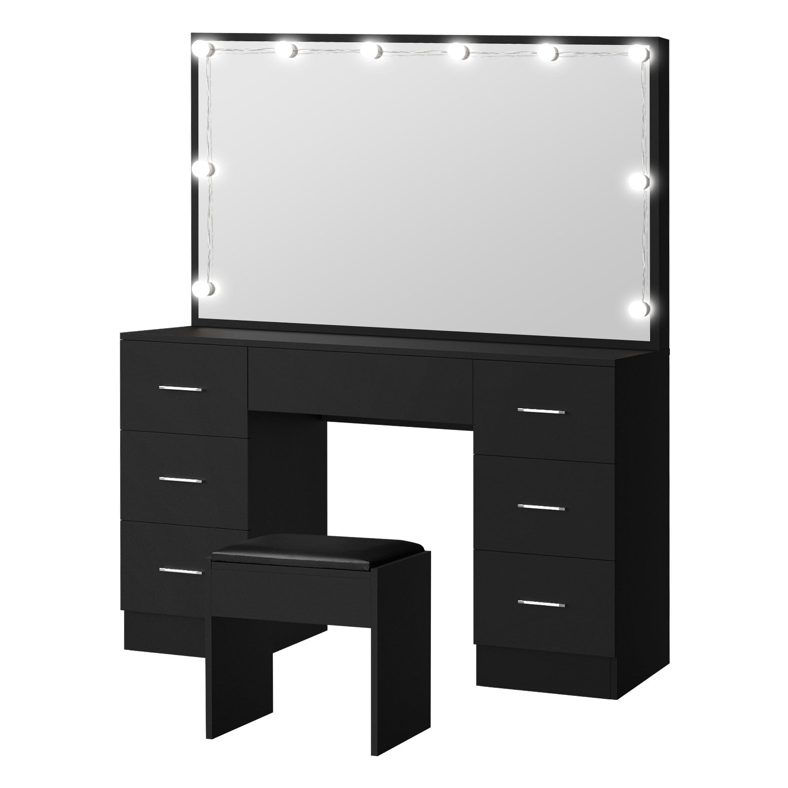 Oikiture Dressing Table Stool Set Makeup Desk Mirror Storage Dresser LED Bulbs