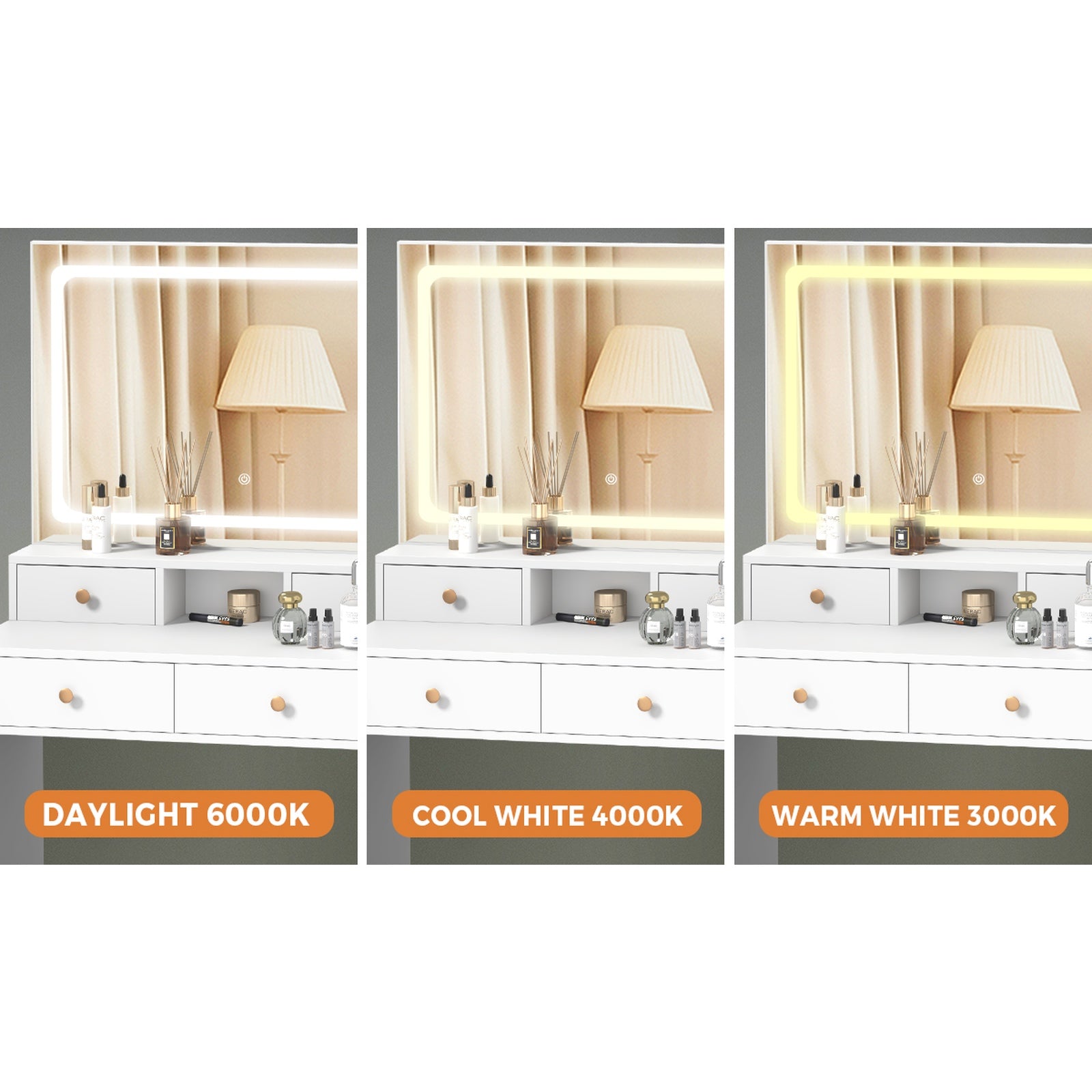 Oikiture Dressing Table Stool Set LED Makeup Mirror Vanity Desk 7 Drawers White - Sunyee