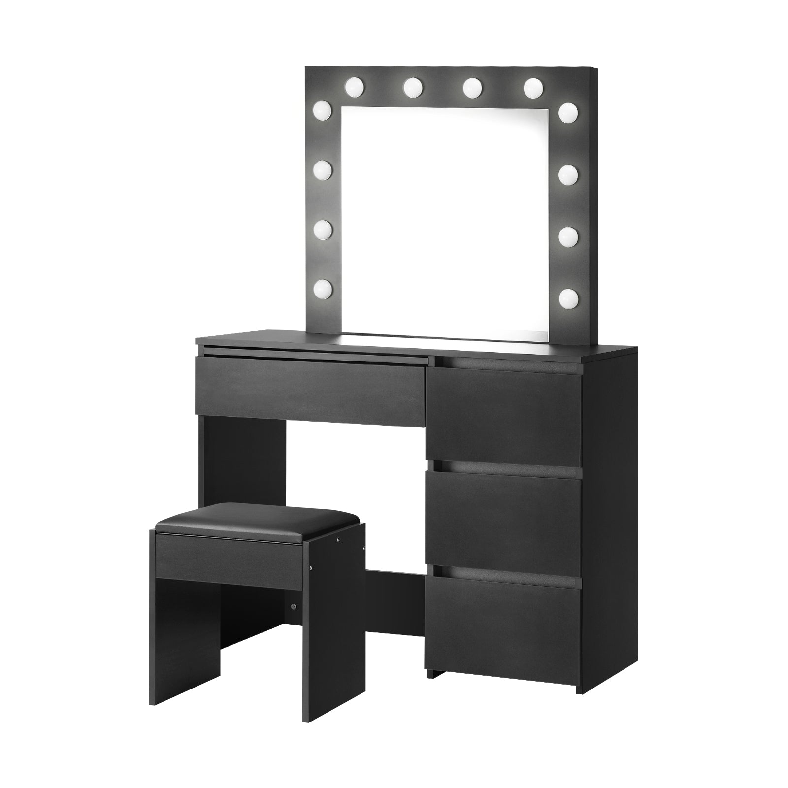 Oikiture Dressing Table Stool Set Makeup Desk Mirror Storage Dresser LED Bulbs