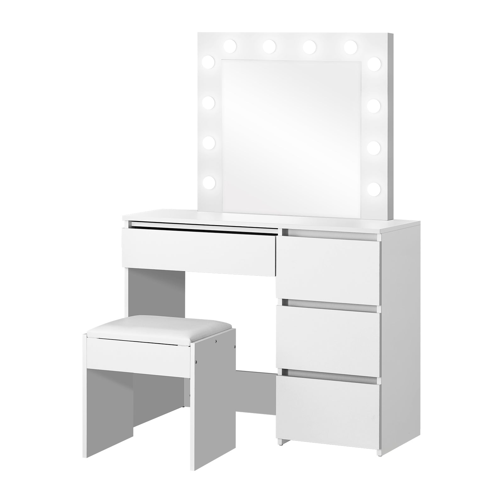 Oikiture Dressing Table Stool Set Makeup Desk Mirror Storage Dresser LED Bulbs