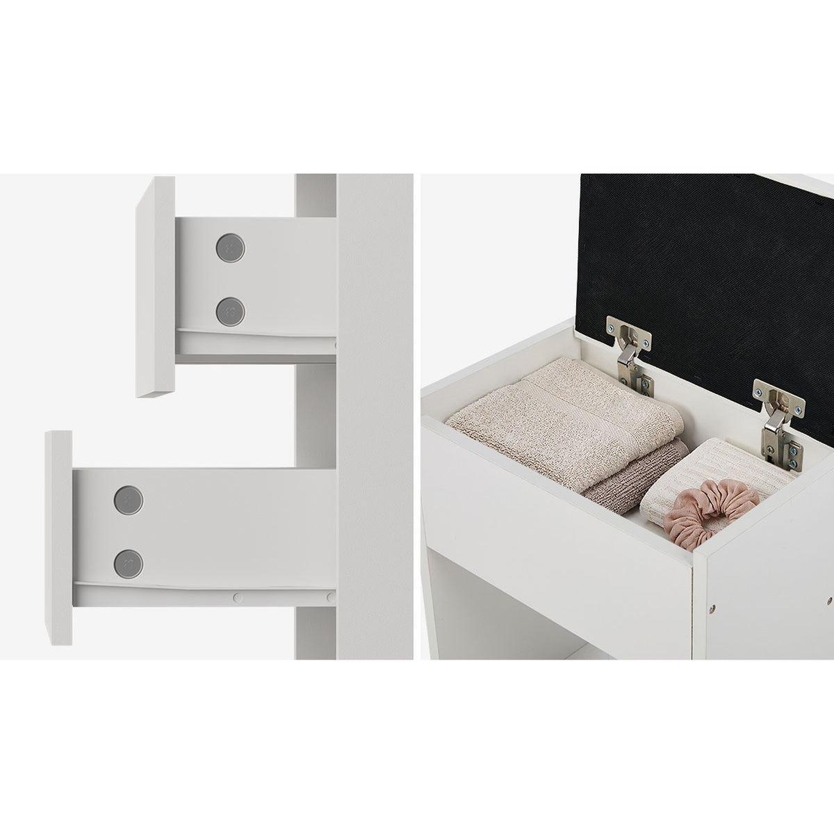 Oikiture Corner Dressing Table Set Tri-fold Mirror LED Drawers Storage White