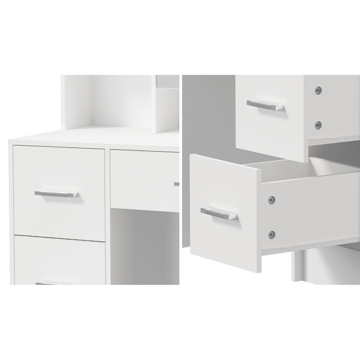 Oikiture Dressing Table Set 10 LED Bulbs Shelves 7 Drawers Vanity Desk White