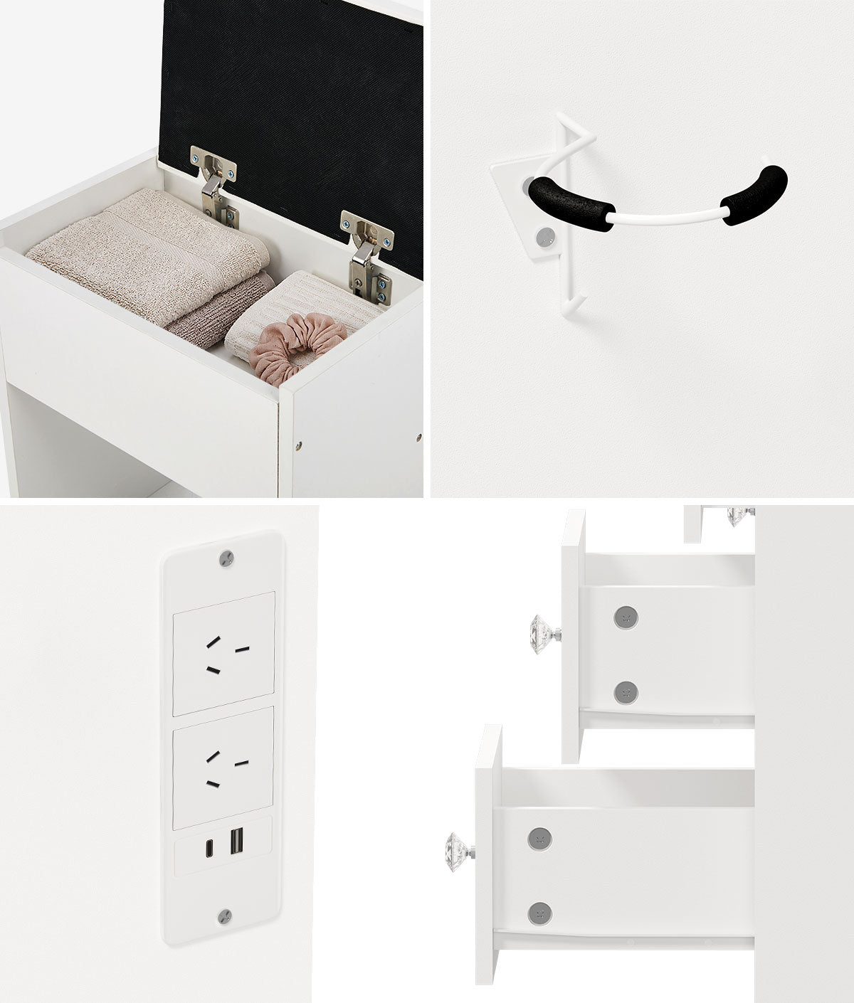 Oikiture Dressing Table Set LED Lights Glass Tabletop 11 Drawers White