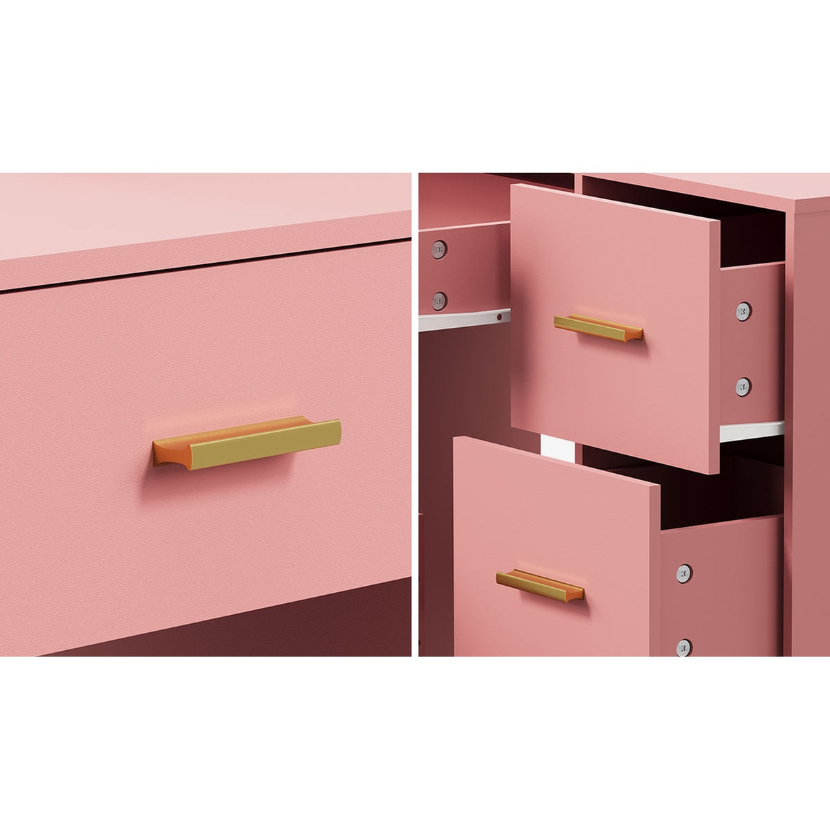 Oikiture Dressing Table Set Stool Storage Makeup LED Lights 4 Drawers Pink