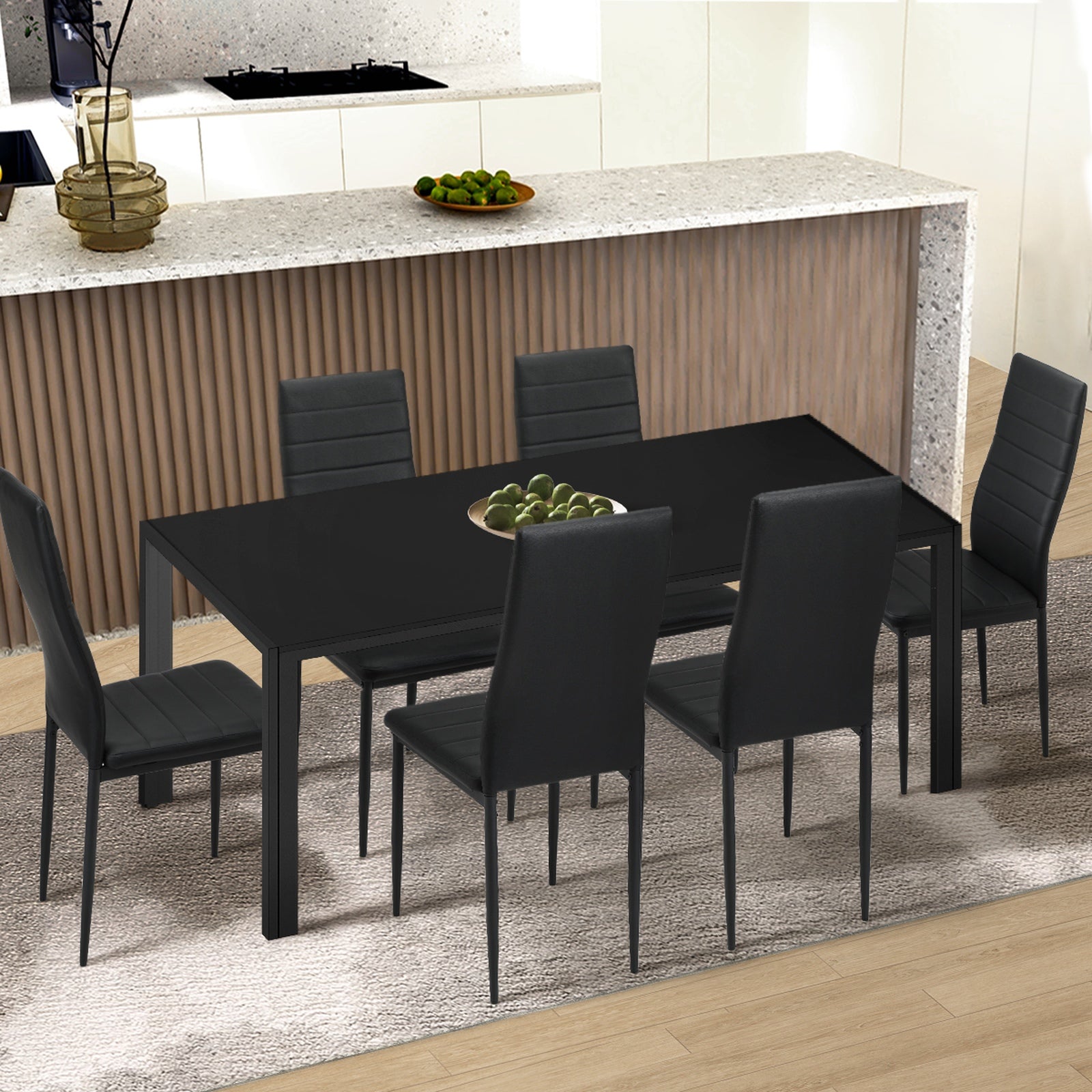 Oikiture 140cm Dining Table Rectangular Kitchen Table with Metal Leg Black - Sunyee