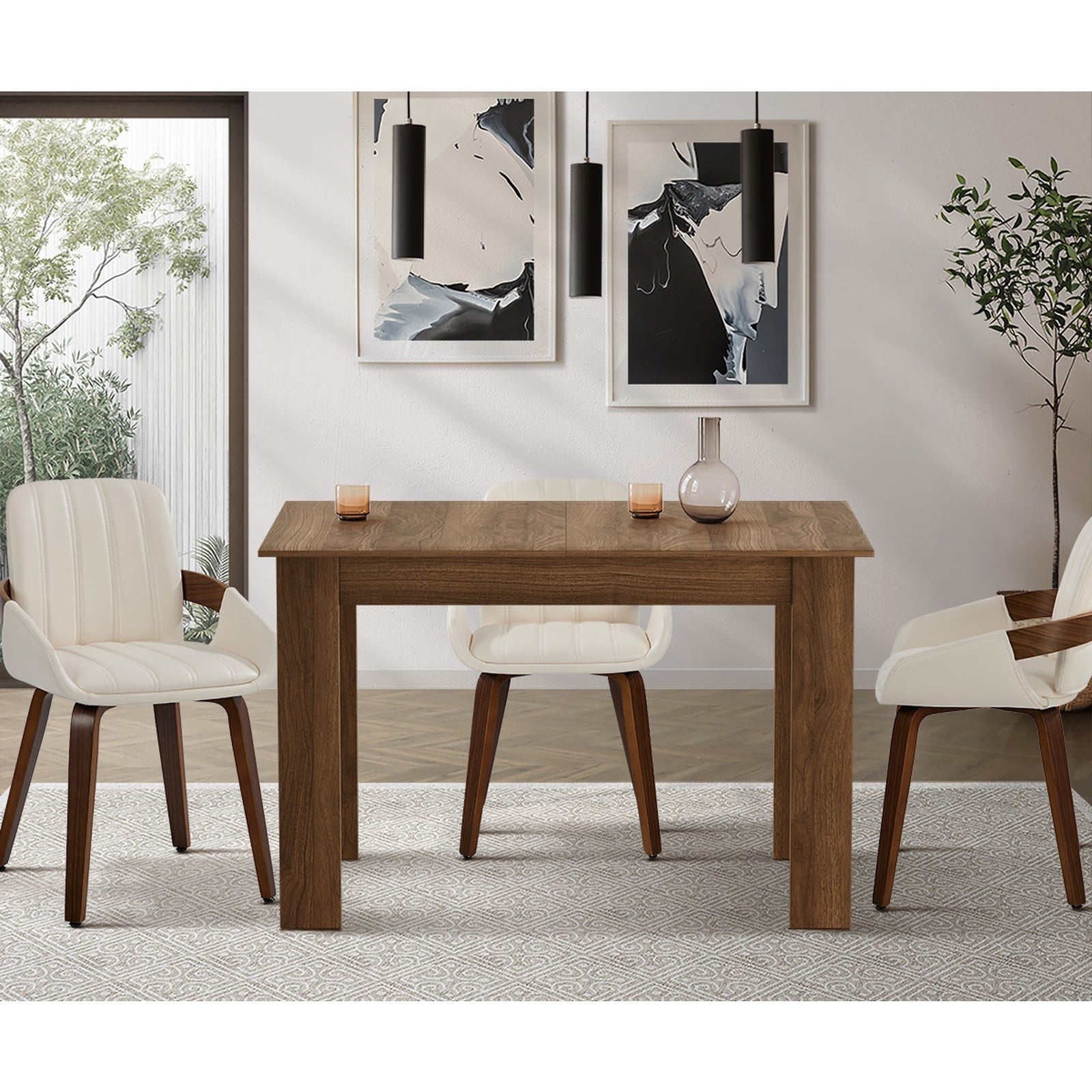 Oikiture 160cm Extendable Dining Table Kitchen Restaurant Cafe Table Walnut