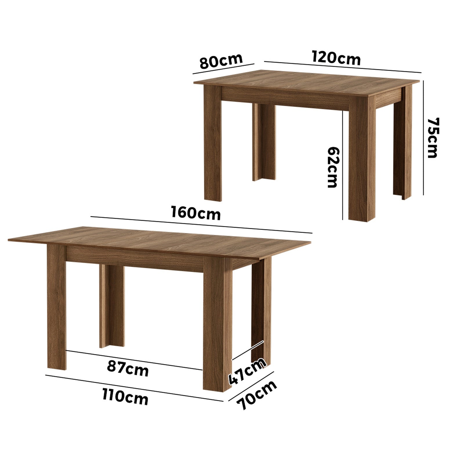 Oikiture 160cm Extendable Dining Table Kitchen Restaurant Cafe Table Walnut
