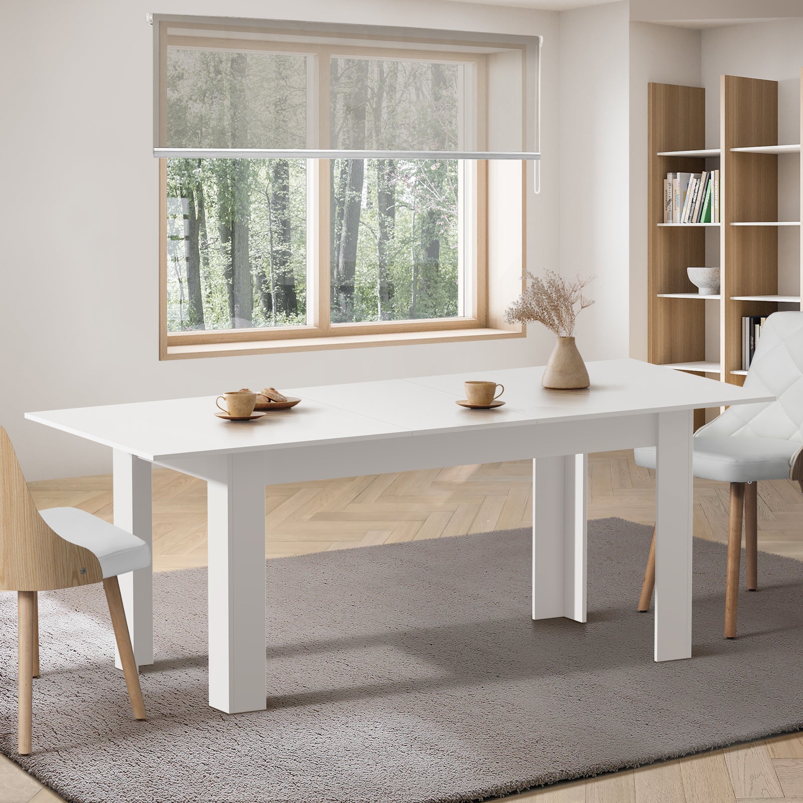 Oikiture 200cm Extendable Dining Table Kitchen Restaurant Cafe Table White
