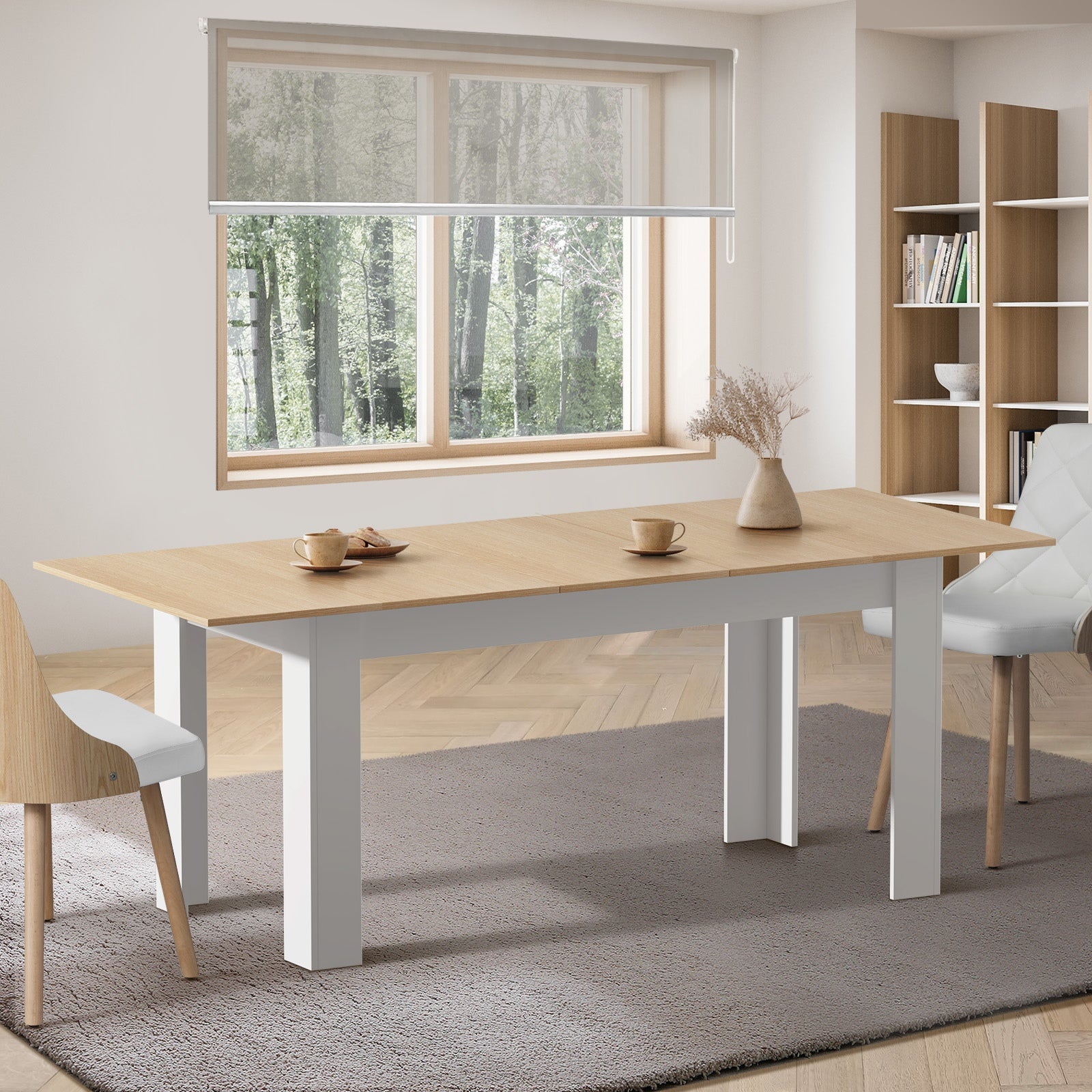 Oikiture 200cm Extendable Dining Table Kitchen Cafe Table Natural White